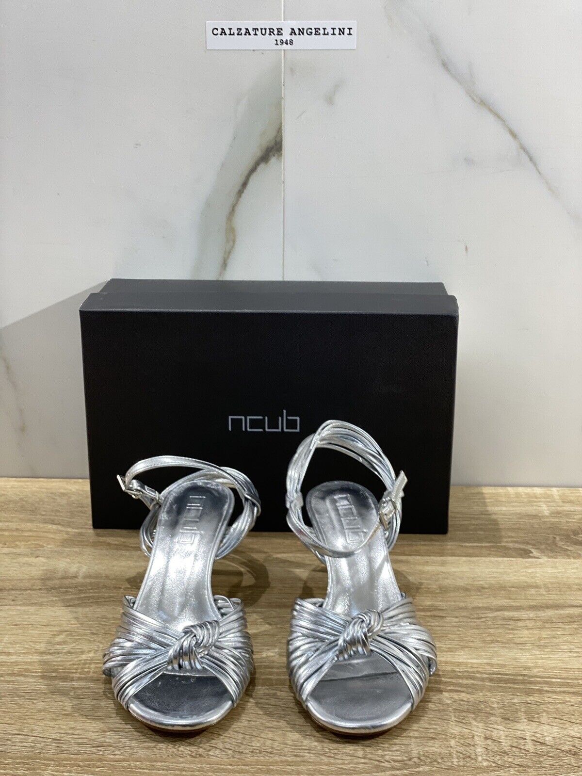 NCUB Sandalo Donna Modello Luna Pelle Argento  Luxury Woman Sandal 37