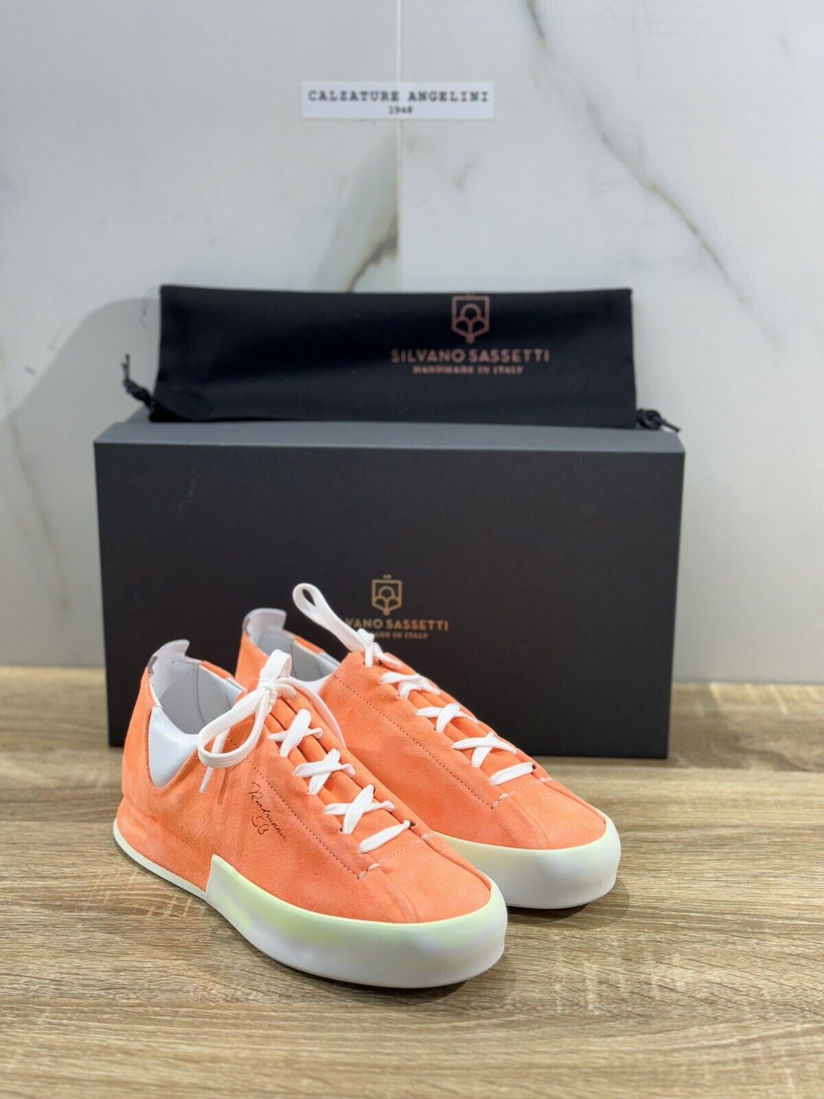 Silvano Sassetti Sneaker Donna Suede Orange  Luxury Craftmanship Casual Shoes 38