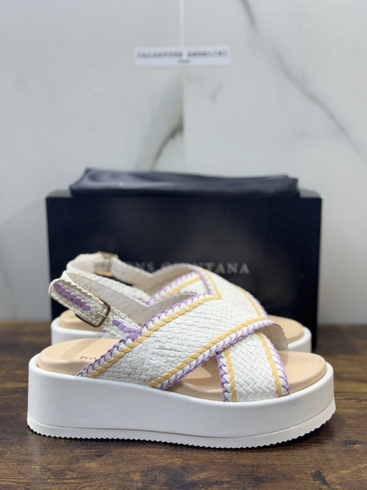 Pons Quintana Sandalo Niza   Donna   Pelle Bianca     Handmade Con Zeppa 40
