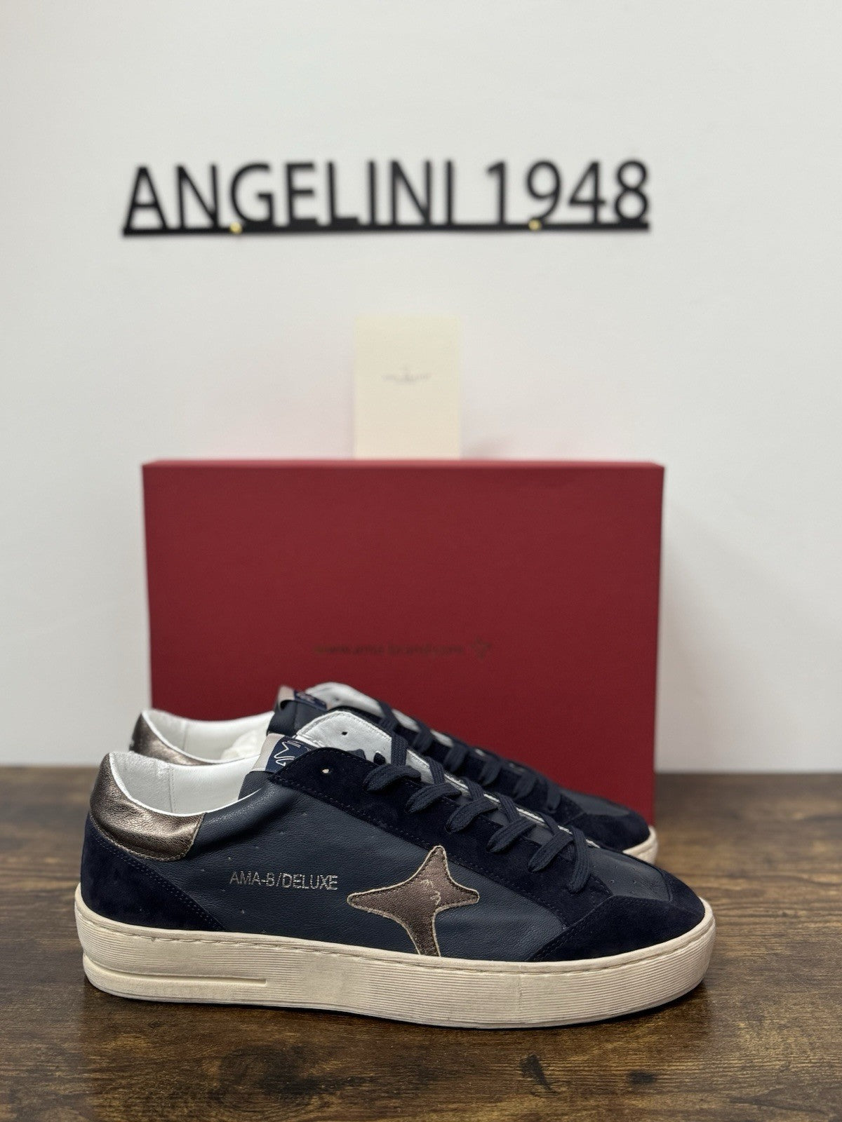 Ama Brand Sneaker Pelle Blu Casual Made In Italy Uomo 46