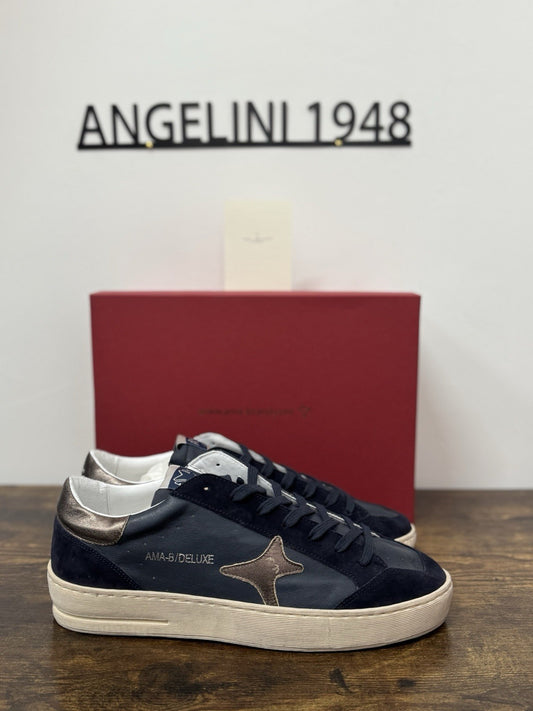 Ama Brand Sneaker Pelle Blu Casual Made In Italy Uomo 46