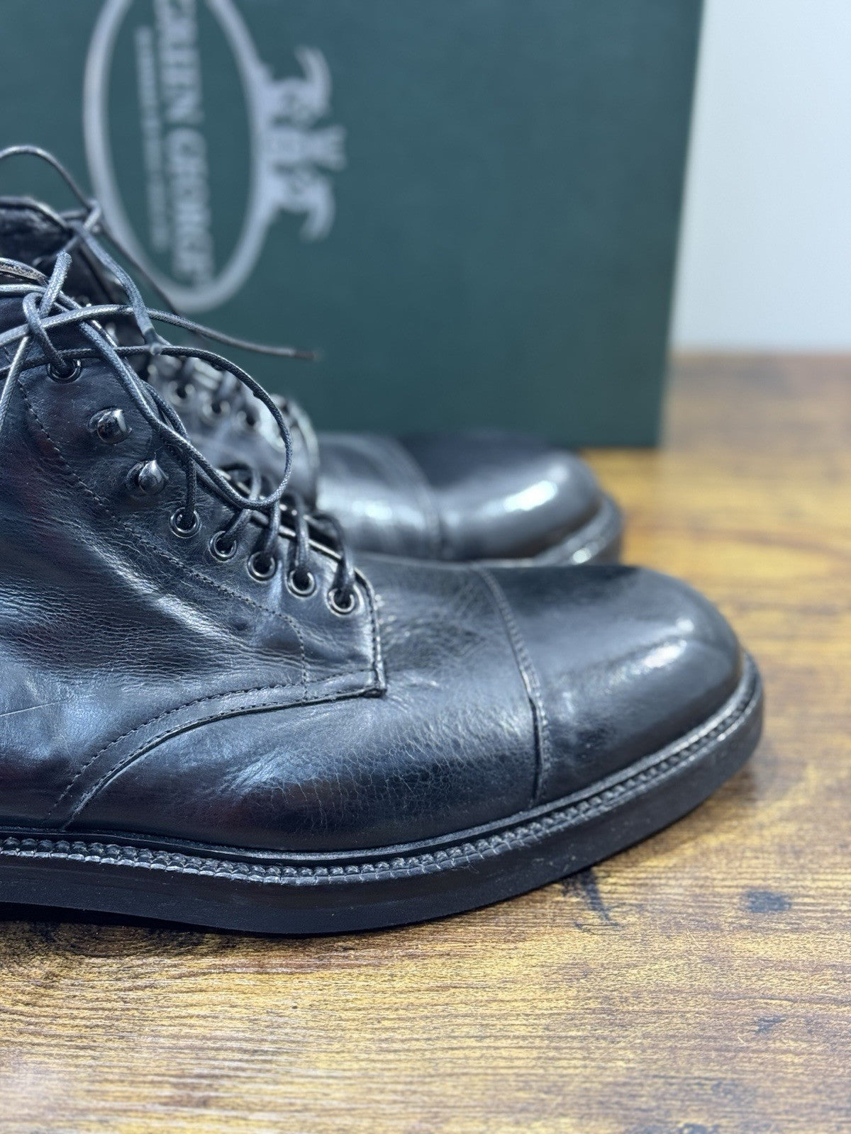 Green George Polacchino Pelle Nera Washed Casual Uomo 43.5