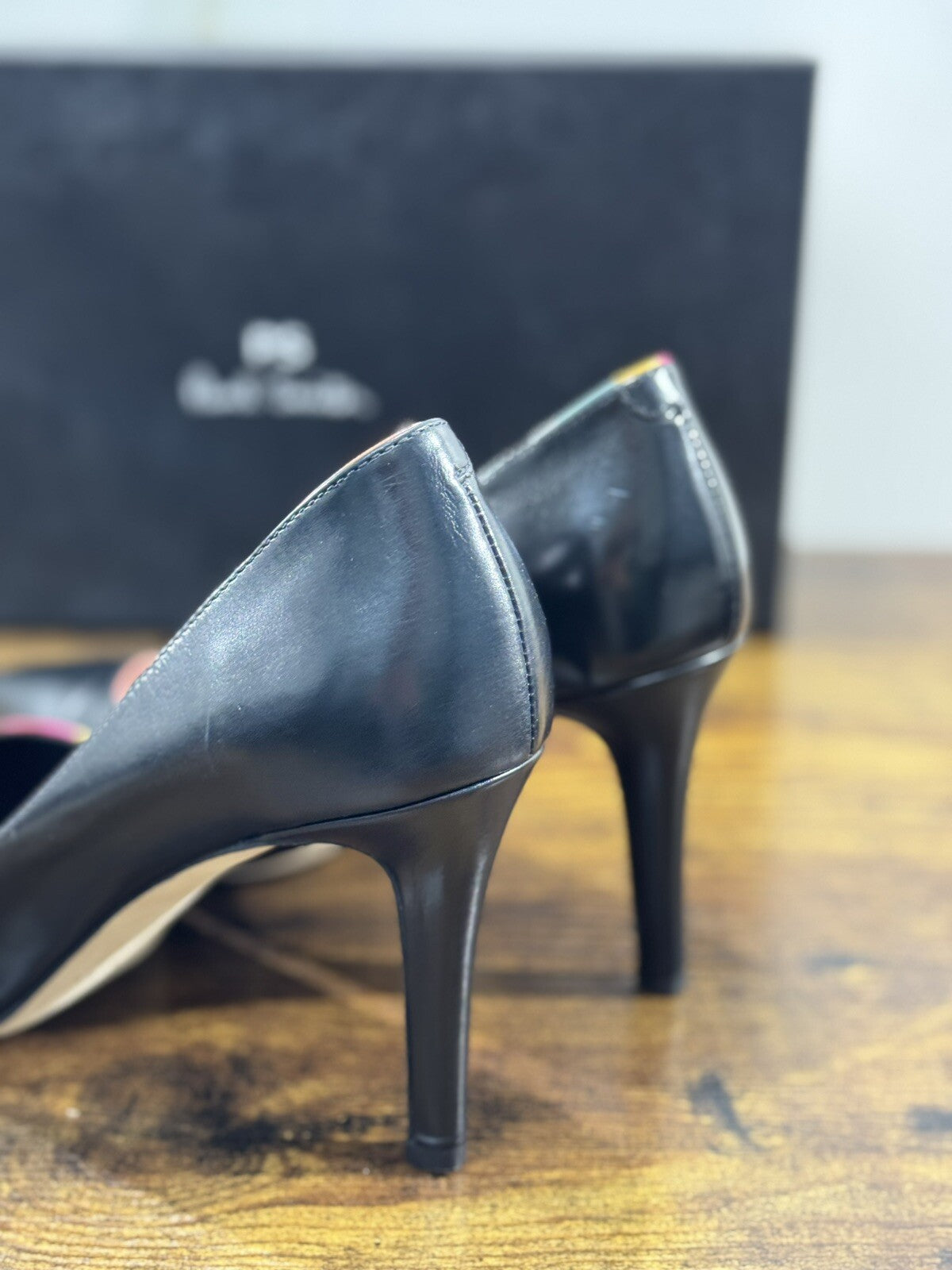 Paul Smith Decollete’ Icon Blanche In Pelle Nera Con Tacco 38.5