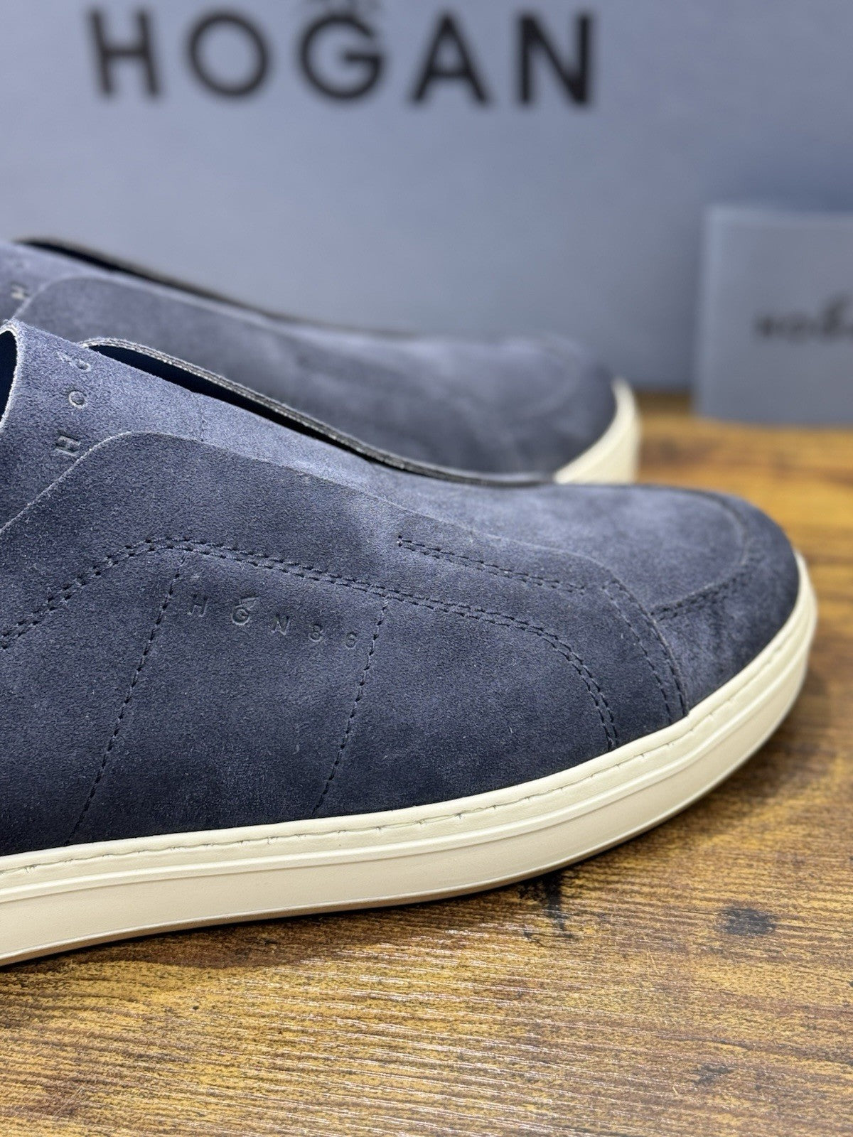 Hogan H668 sneaker Slip On  Pelle Blu   memory foam Luxury HoganShoes Uomo 43