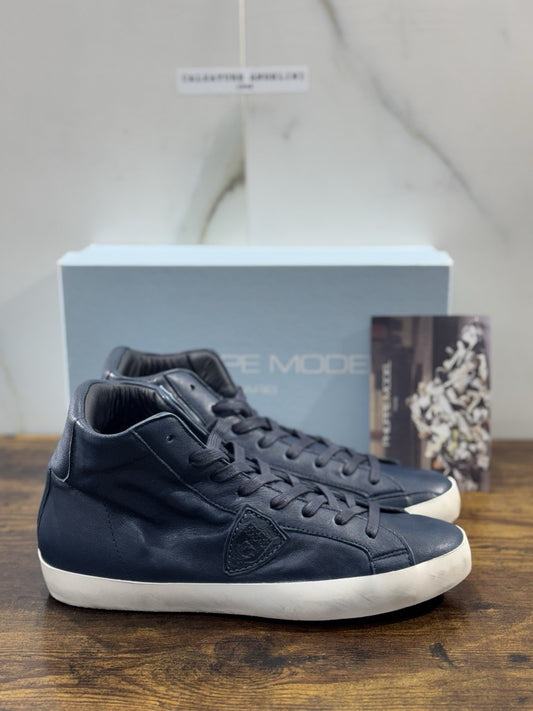 Philippe Model Sneaker Uomo Classic Hi Top  Pelle Blu 42