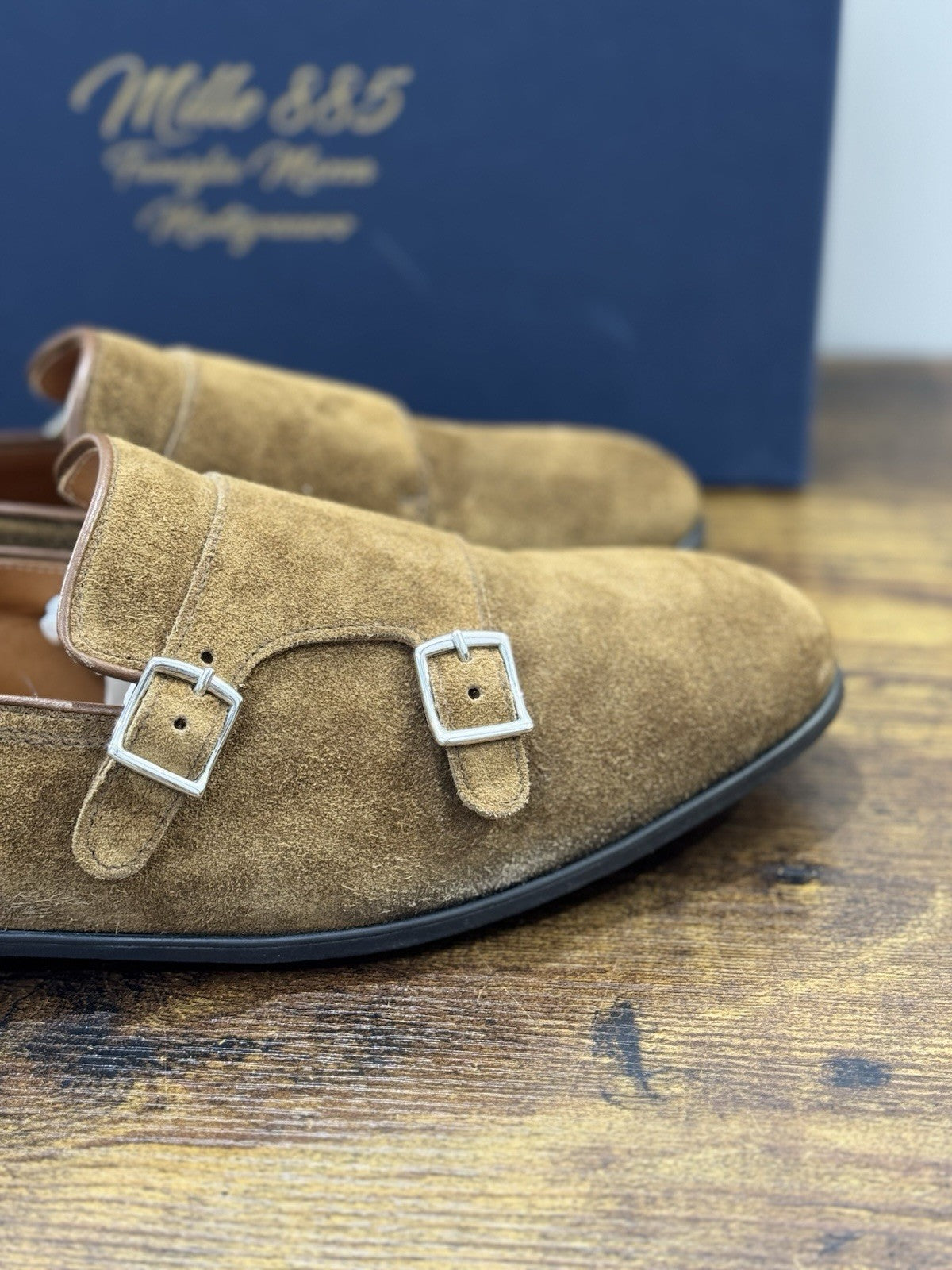 Mille 885 Mocassino Doppia Fibbia  Suede Snuff  Fatto A Mano In Italia Uomo 40