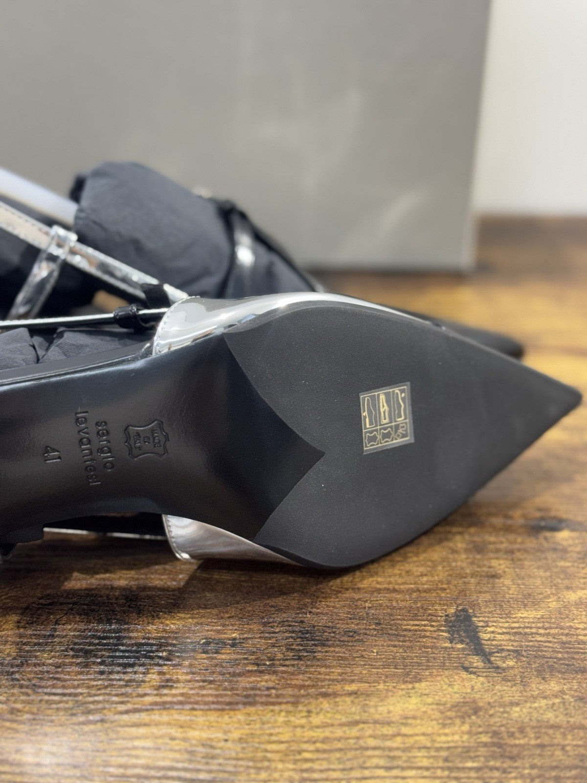 Sergio Levantesi Décolleté Pelle Nero Argento Luxury Made In Italy Donna 41