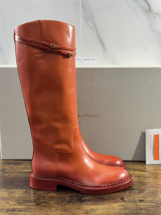 Santoni Stivali Donna In Pelle Anticata A Mano Luxury Woman Boot Santoni 39