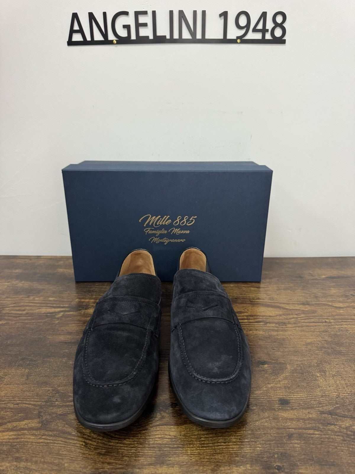 Mille 885 Mocassino Suede Blu  Made In Marche Casual Top Quality Uomo 40