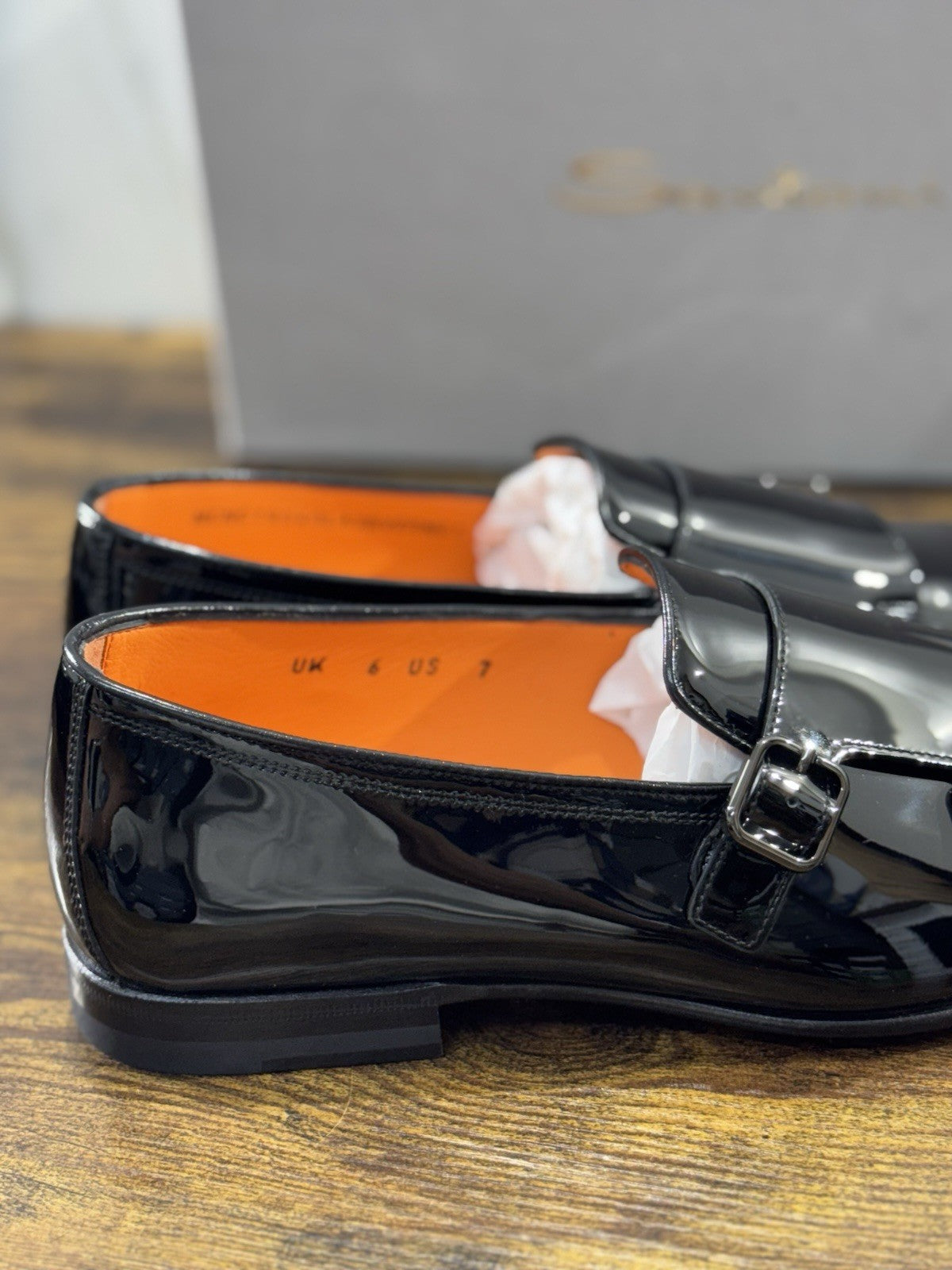 Santoni Doppia Fibbia Vernice Nero   Luxury Santoni Scarpa Uomo 40