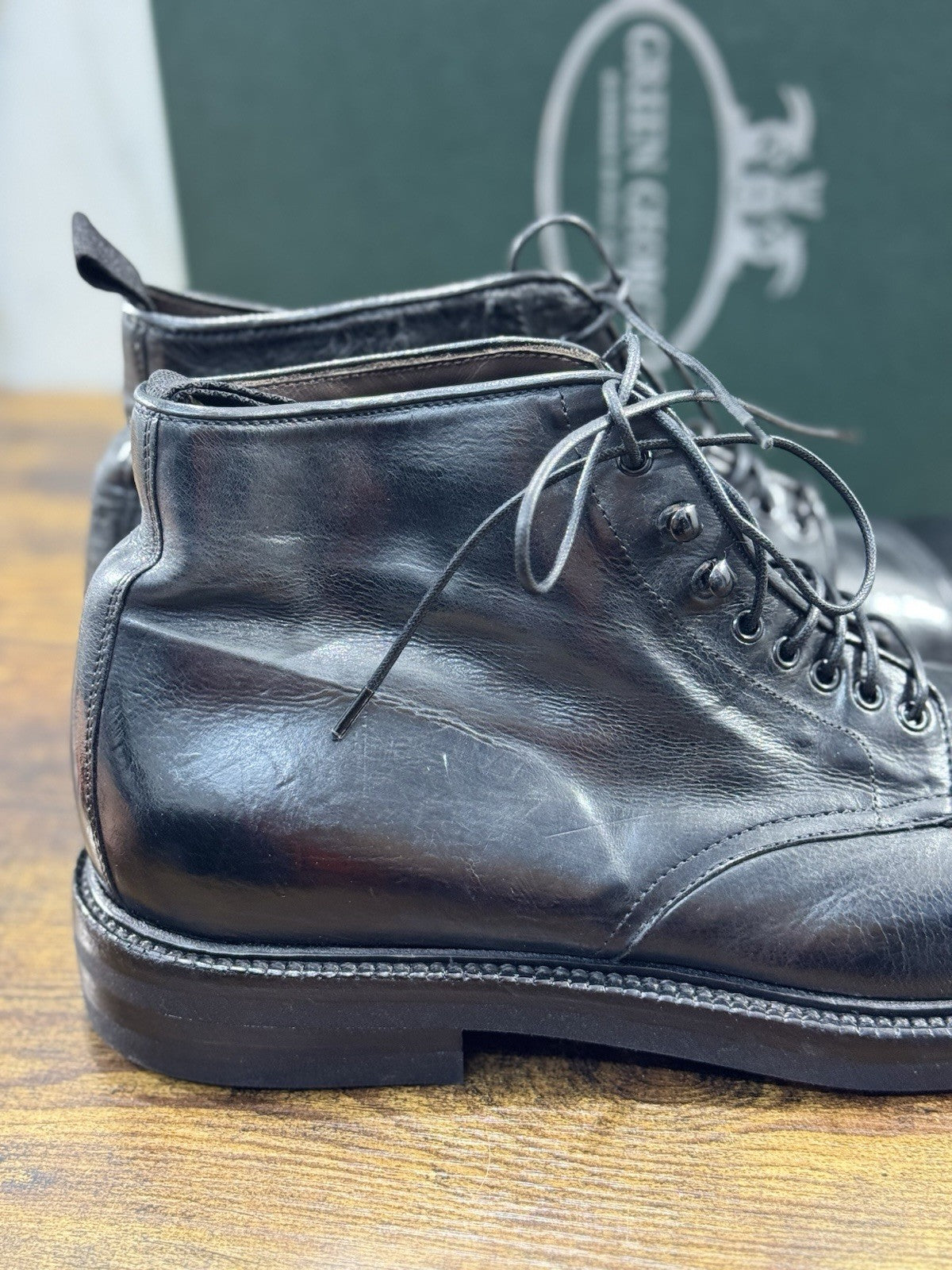 Green George Polacchino Pelle Nera Washed Casual Uomo 43.5