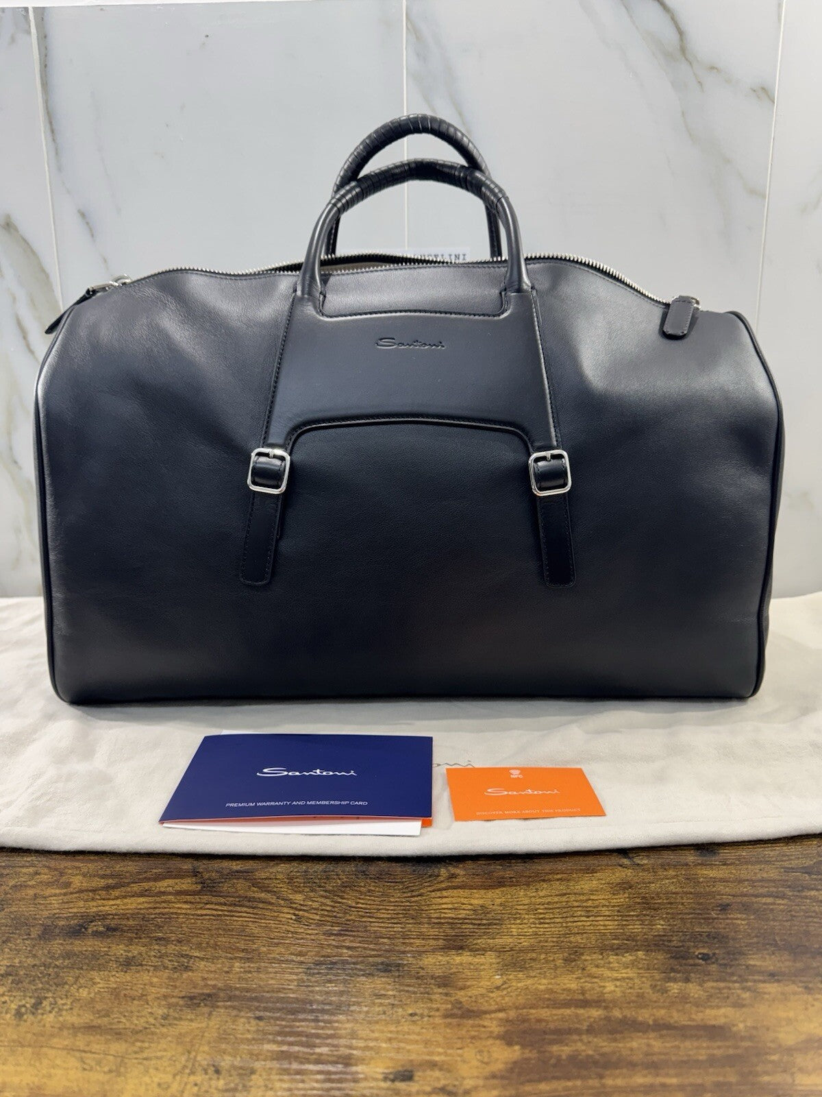 Borsone Weekend Viaggio 48h Santoni Pelle Nero   Travel Bag Santoni Men Business
