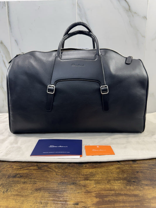 Borsone Weekend Viaggio 48h Santoni Pelle Nero   Travel Bag Santoni Men Business