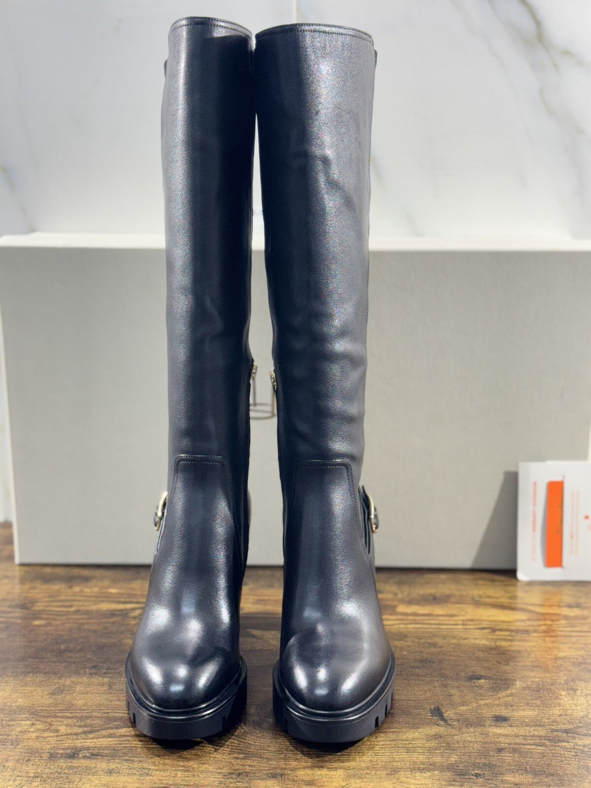 Santoni Stivali Donna In Pelle  Nera Con Tacco   Luxury Woman Boot Santoni 37.5