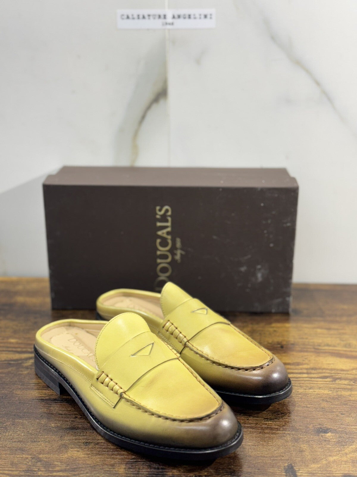 Doucal’s Scarpa Donna Sabot In Pelle Giallo  Anticato A Mano 37.5