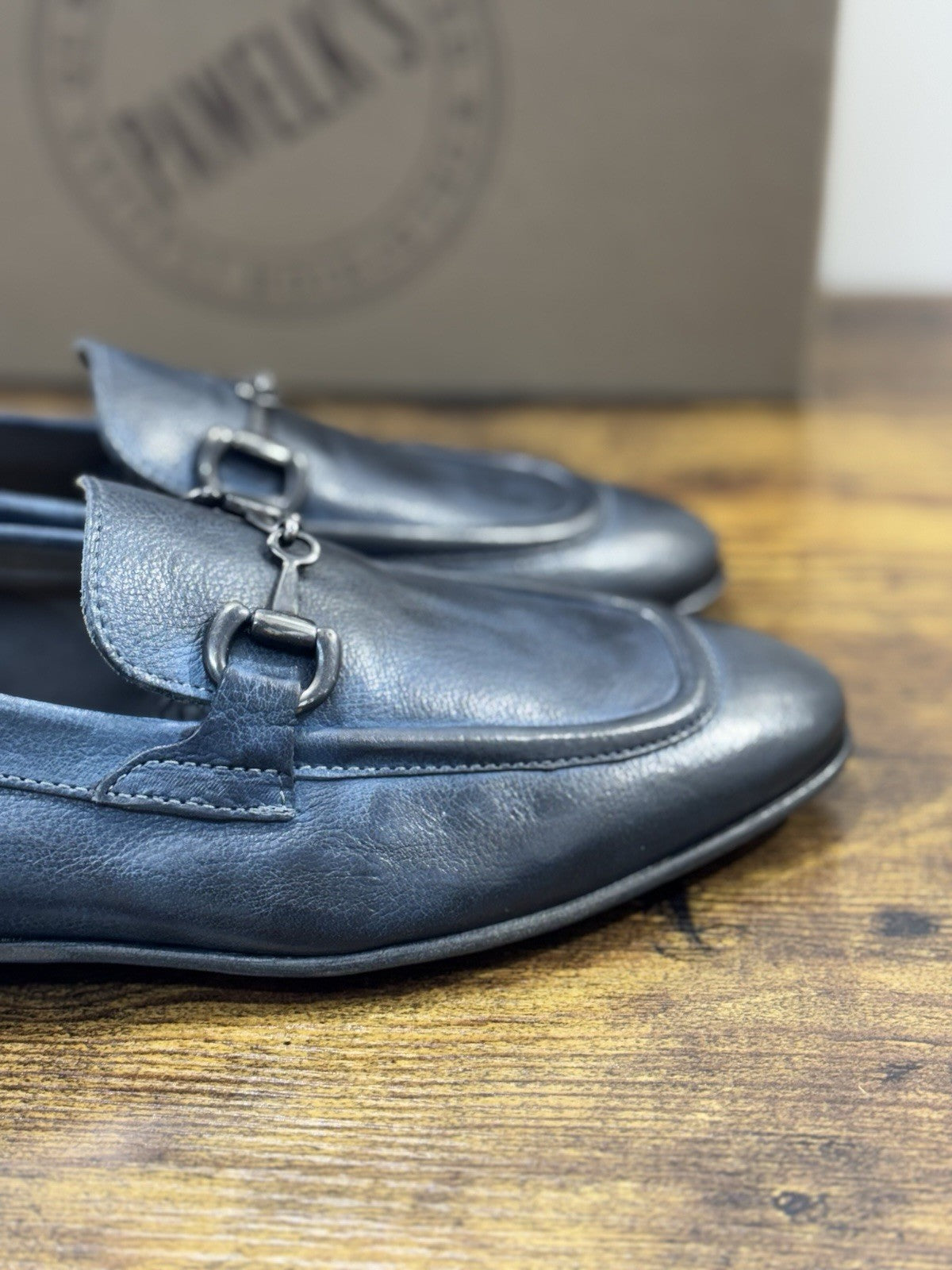 Pawelk’s Mocassino    Uomo Pelle Blu      Hand   Made  In Italy Washed  44