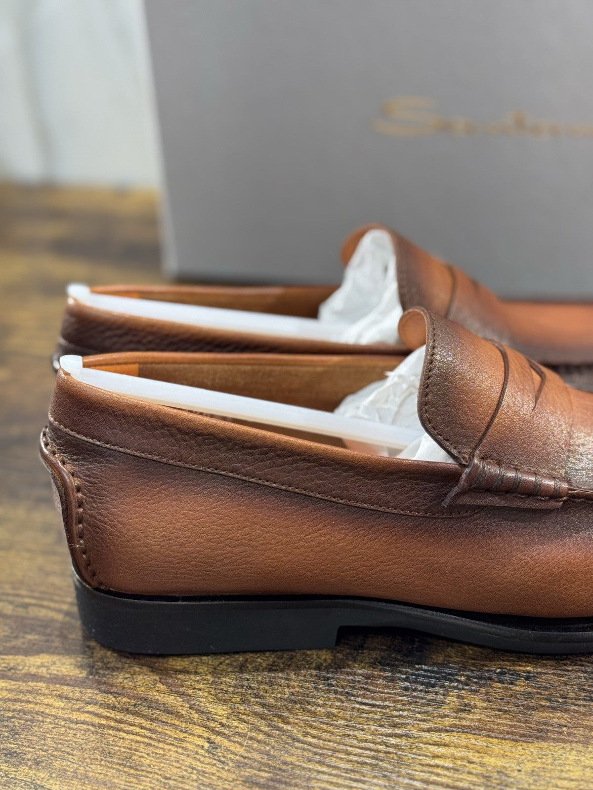 Santoni Mocassino  Flex Pelle Marrone Luxury Santoni Scarpa Uomo 41