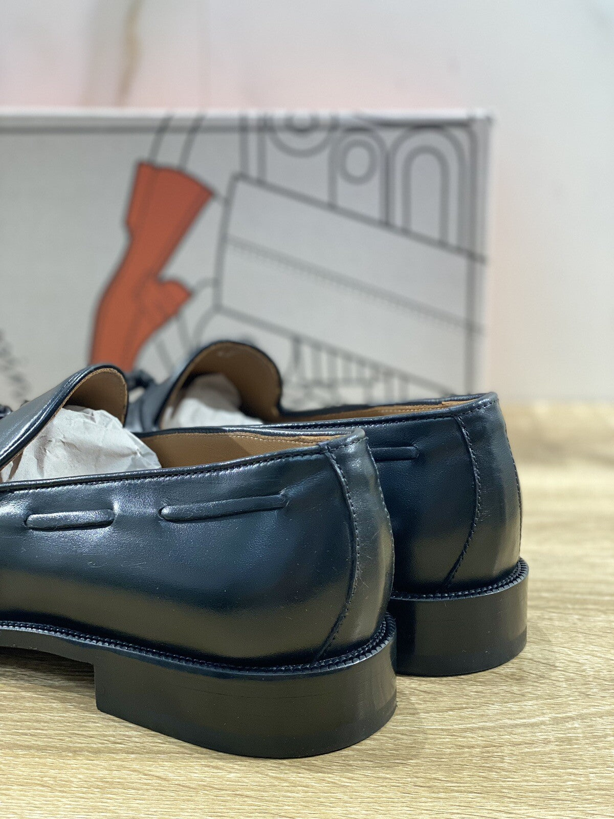 Il Mocassino Nappine Pelle Nero Fondo Cuoio E Vibram Handmade In Italy 40