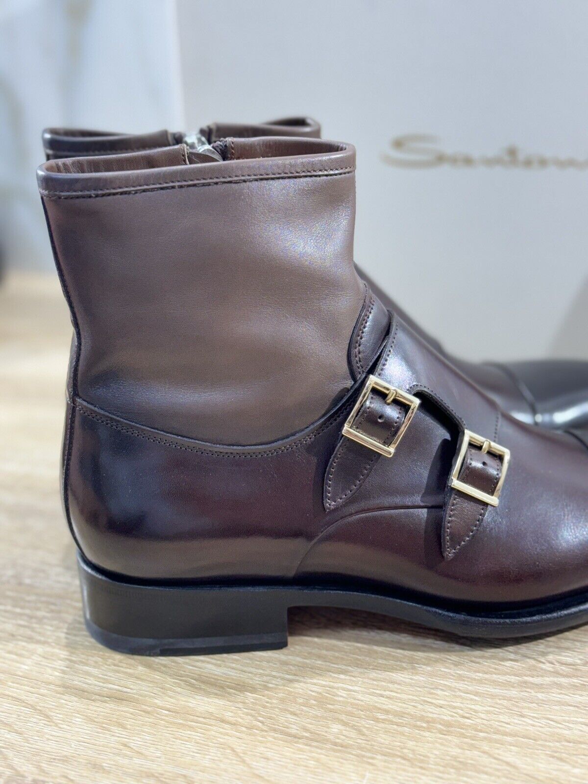 Santoni Doppia Fibbia Uomo Stivaletto Pelle Marrone Luxury Men Boot Santoni 46