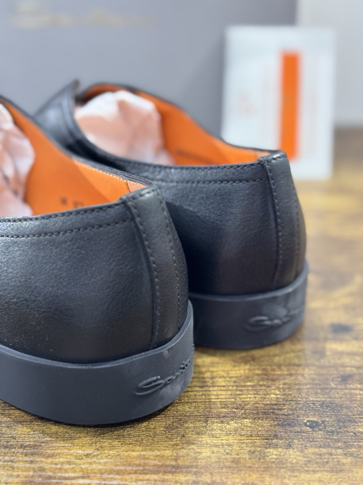 Santoni Scarpa Uomo Pelle Nero  No Lace Luxury Santoni Uomo 44.5