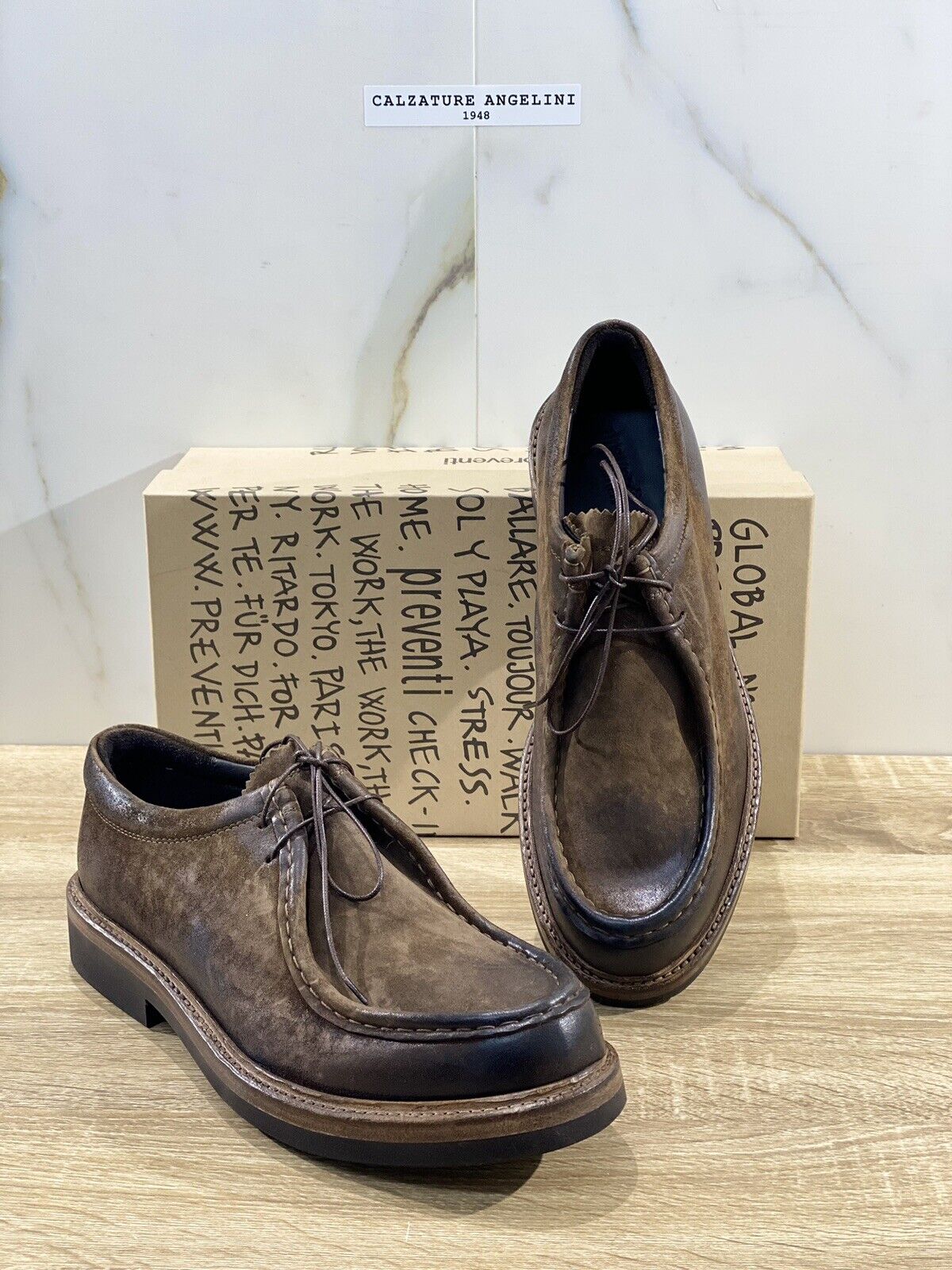 Preventi Scarpa uomo suede marrone extra light luxury handmade Shoes 42