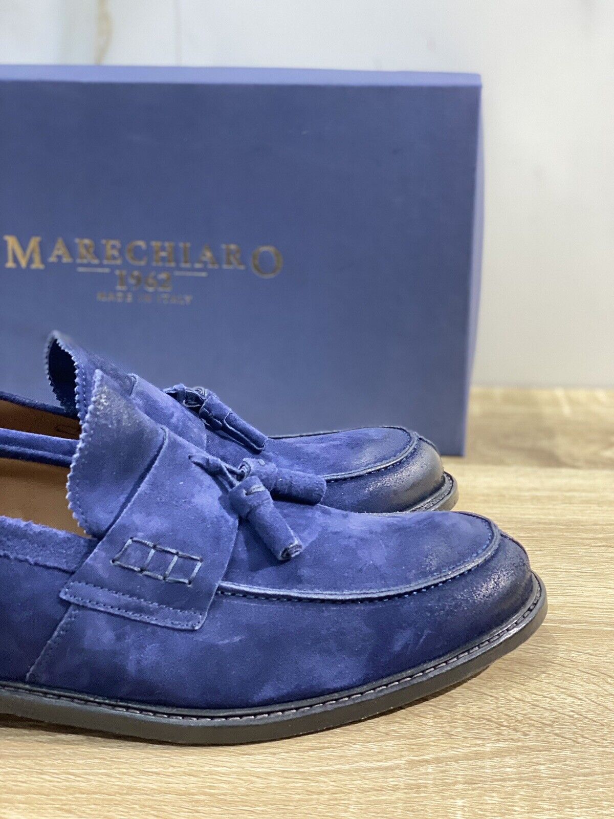 Marechiaro 1962 Mocassino Uomo Pelle Suede Blu  Fully Made In Italy 44