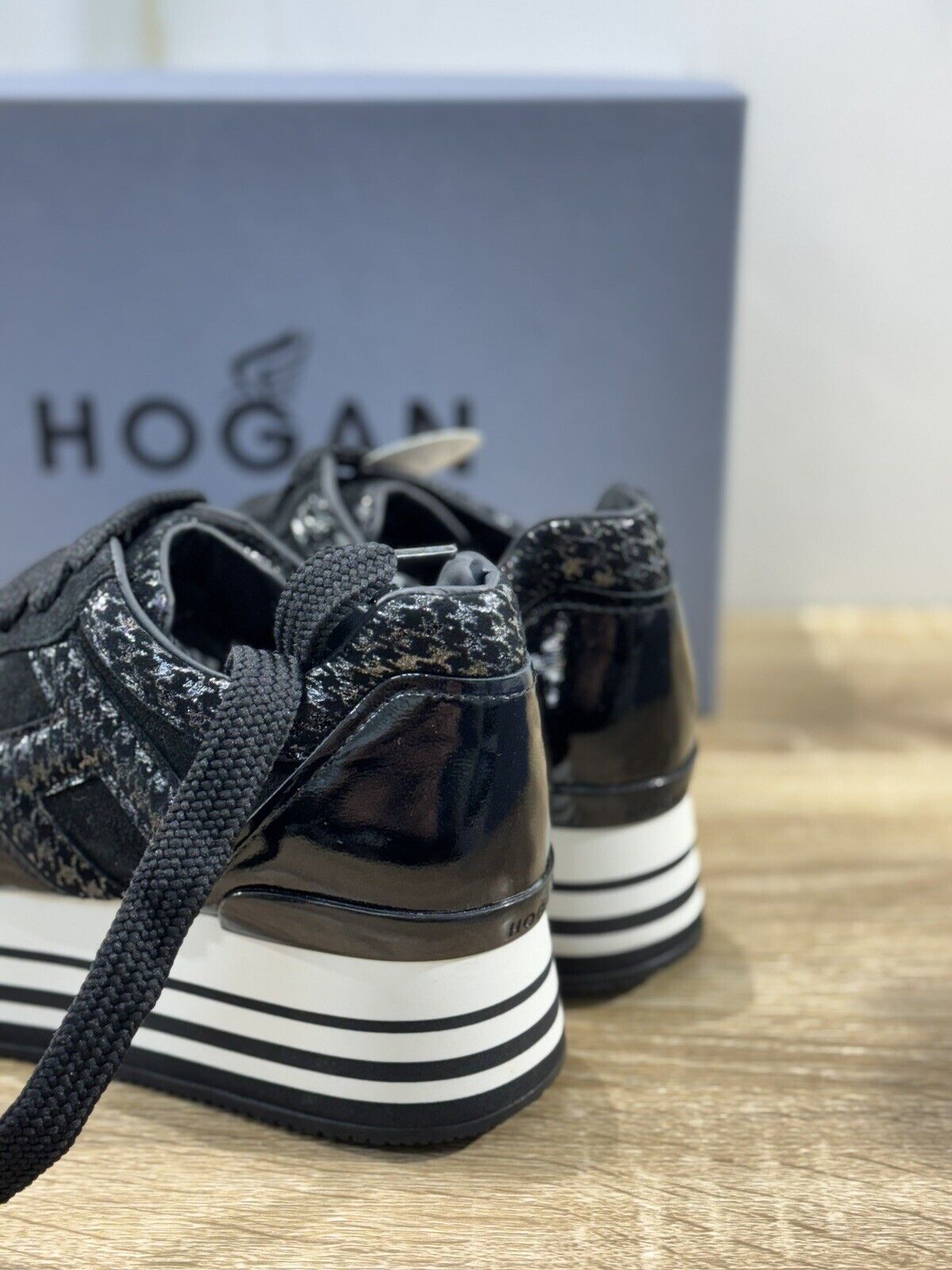 Hogan H283 Sneaker Donna Maxi Zeppa Pelle Nera Luxury Casual Hogan Wom CALZATURE ANGELINI 1948