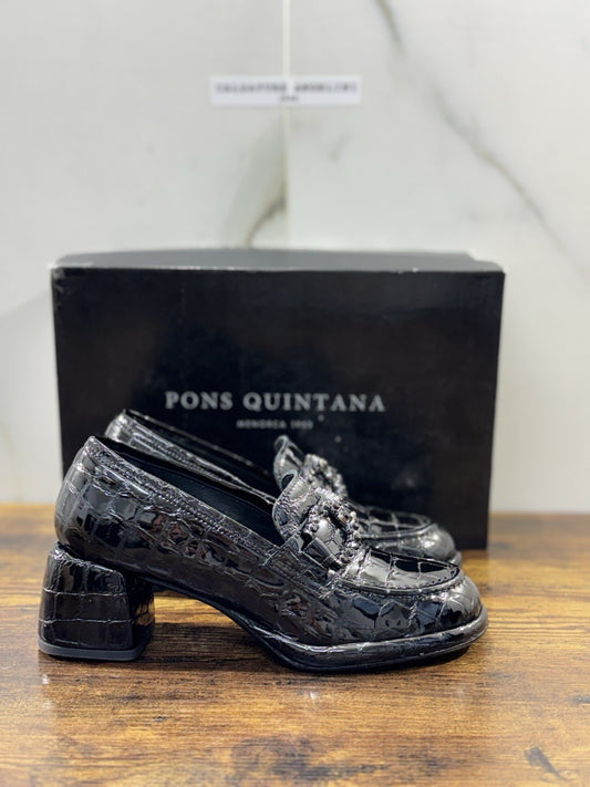 Pons Quintana Mocassino Donna Pelle Nero Con Tacco  Casual Loafer 37