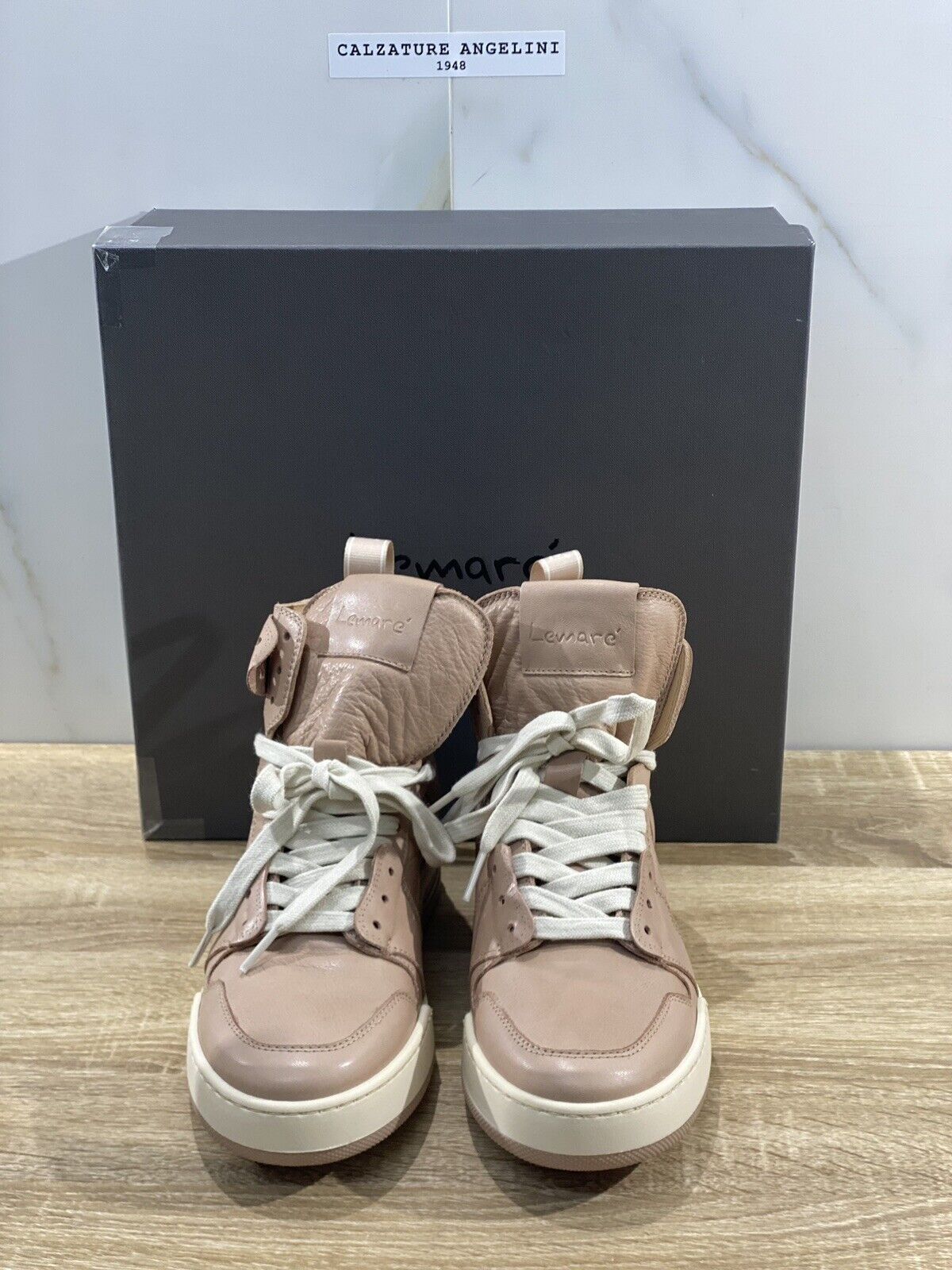 Lemare’ sneaker donna 3013 hi top pelle nude fondo gomma casual shoes 35