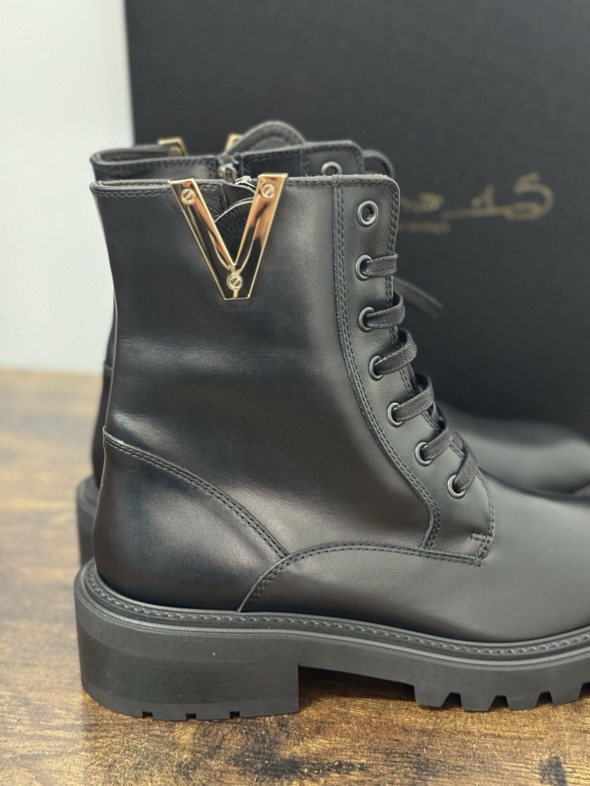 Via Roma 15 Stivaletto Anfibio Pelle Nera Casual Donna 37