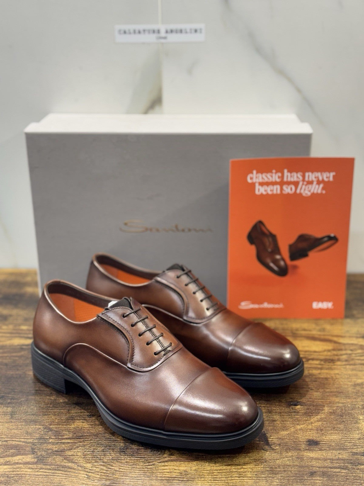 Santoni Stringata Oxford Easy On Pelle Marrone Luxury Santoni Scarpa Uomo 40.5