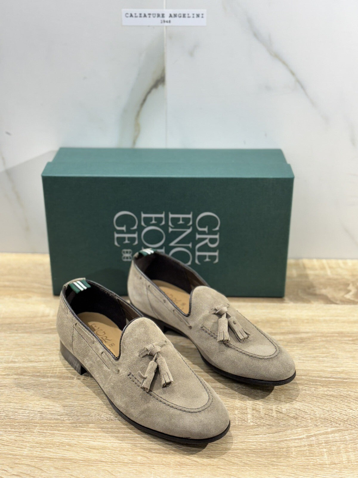 Green George Mocassino Uomo Nappine Suede Taupe Luxury Handmade Men 40.5