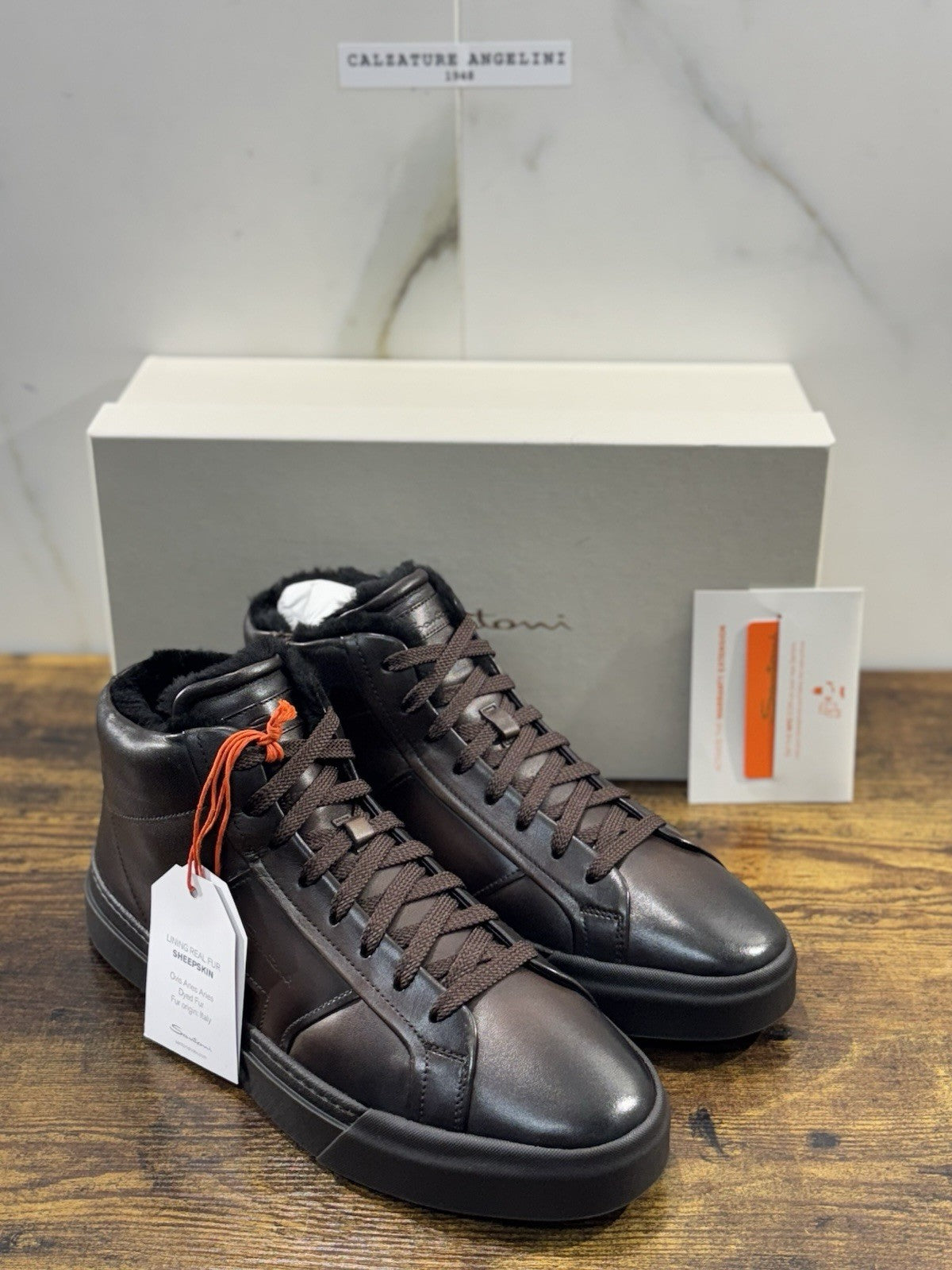 Santoni Sneaker Pelle Marrone Pelliccia  Luxury Men Santoni Shoes Icon Uomo 43