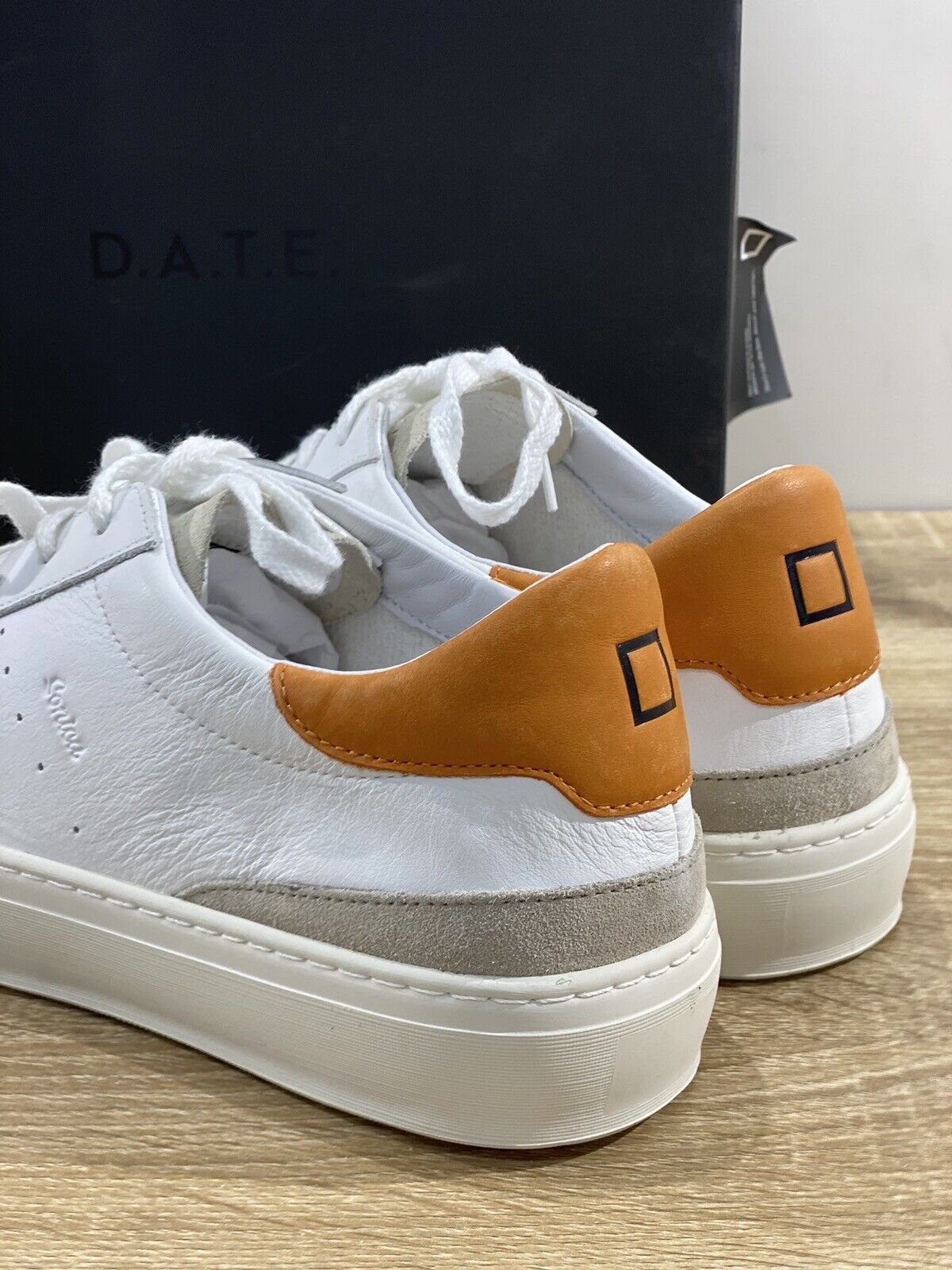 D.A.T.E Sonica Uomo  sneaker Pelle White Orange Casual Shoes 45