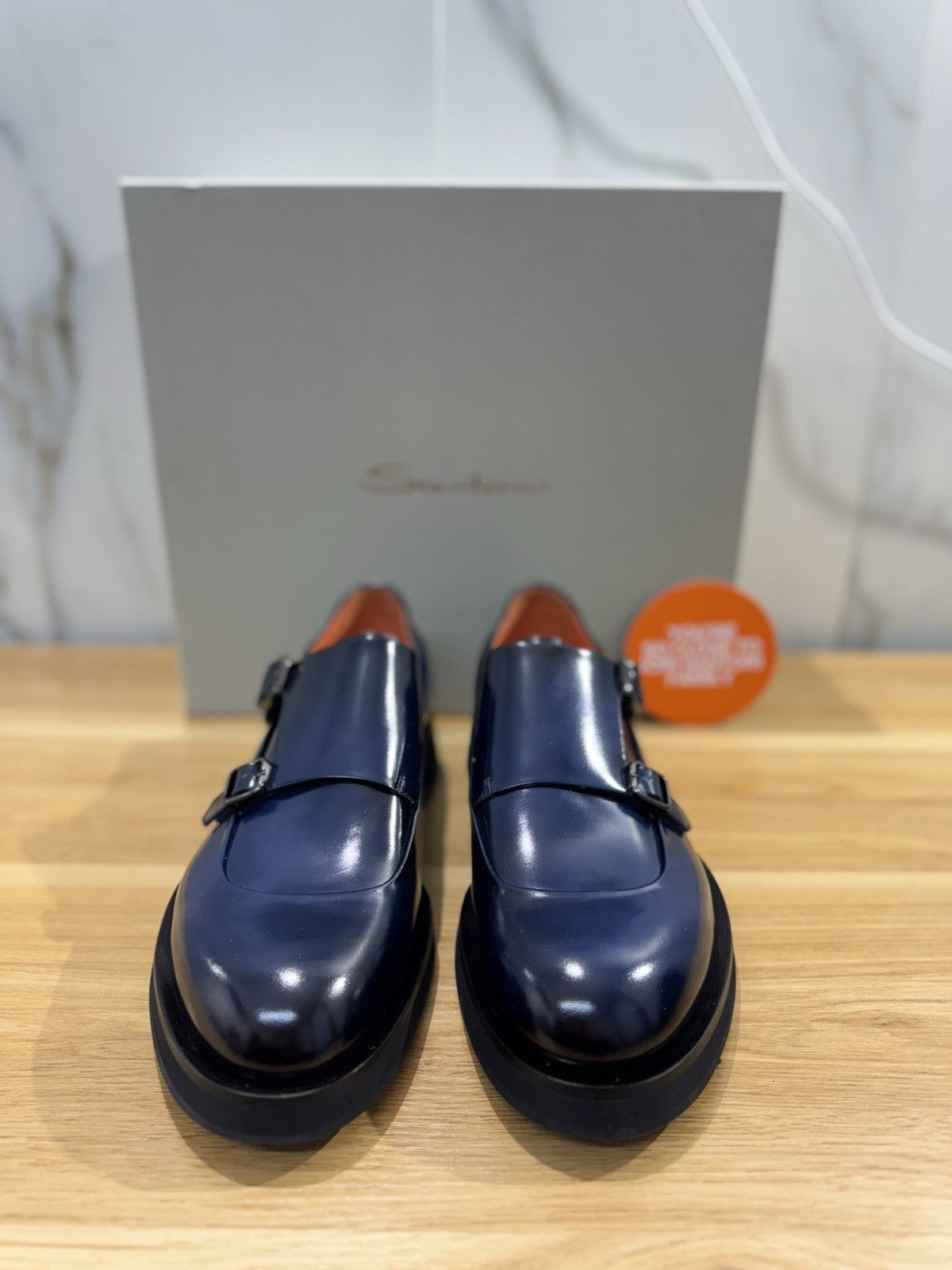 Santoni Doppia Fibbia Pelle Blu Luxury Santoni Scarpa Uomo 42.5