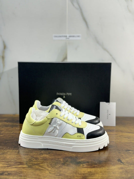 Patrizia Pepe Sneaker Donna Pelle Bianca Lime Casual Sneaker Donna 37