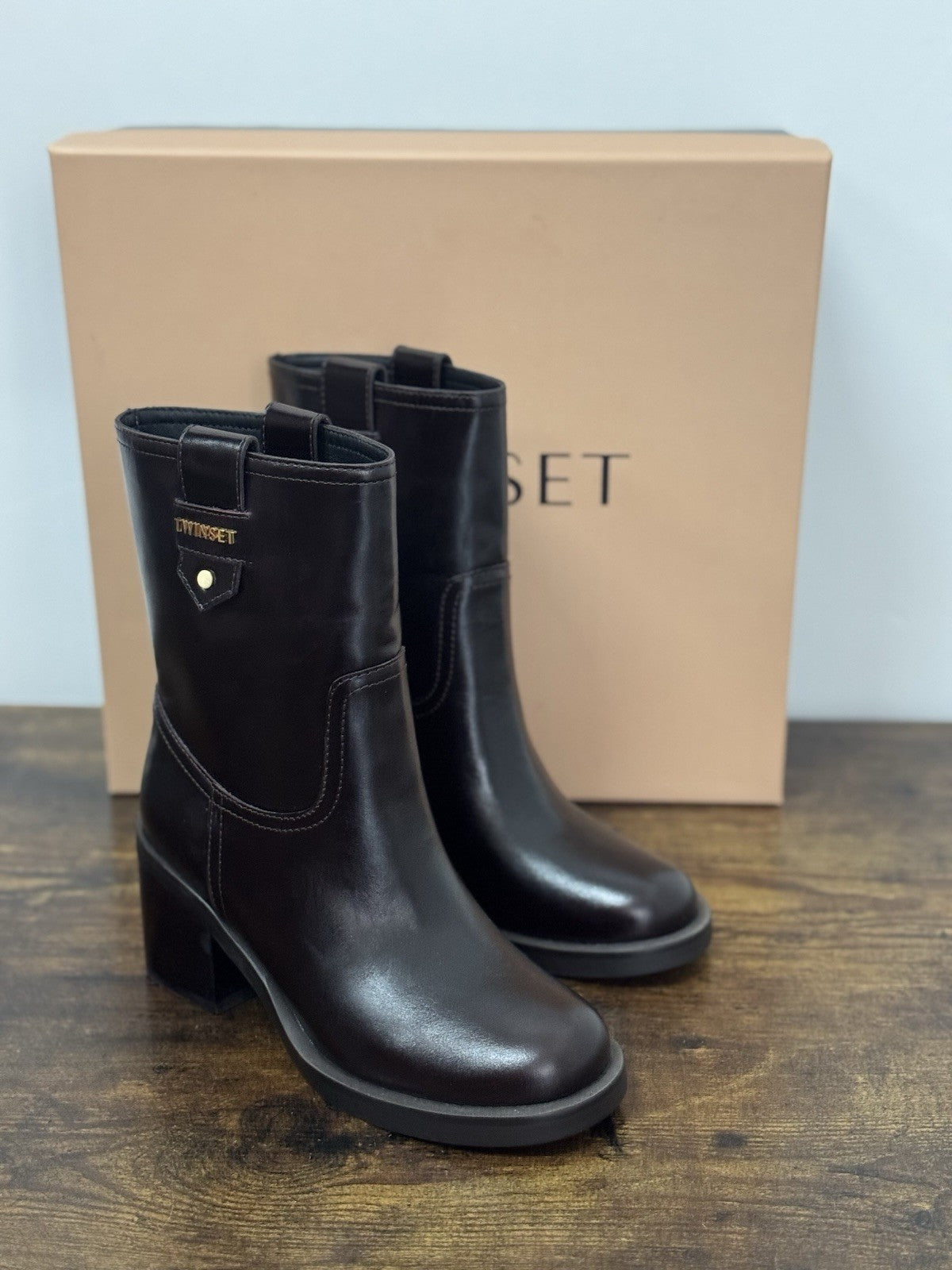 Twin Set Stivaletto Pelle Coffe Con Tacco Casual Boot Donna 36