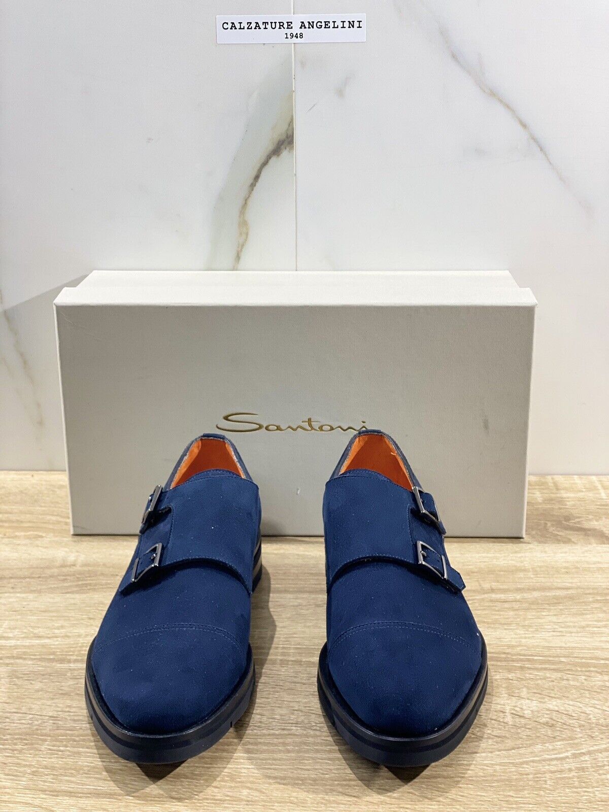 Santoni Doppia Fibbia Uomo Pelle suede Blu Luxury Double Buckle Santoni 40.5