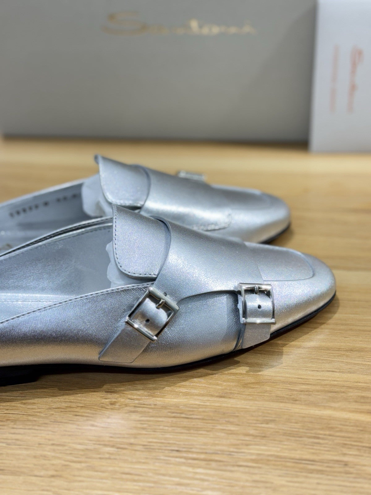 Santoni Sabot Donna Pelle Argento Luxury Santoni Scarpa Donna 37.5