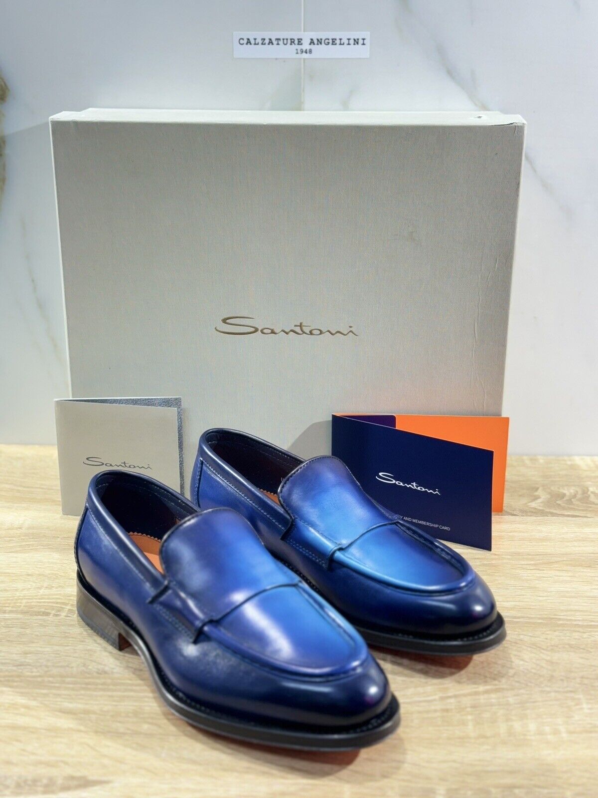 Santoni   Mocassino    Uomo Icon Pelle Blu  Goodyear Luxury Men Handpainted 41