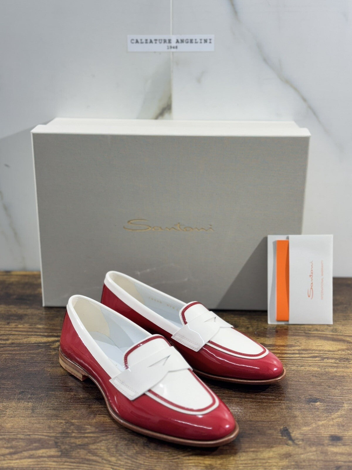Santoni Mocassino Donna Pelle  Rosso Bicolor  Luxury Casual Loafer Santoni 36