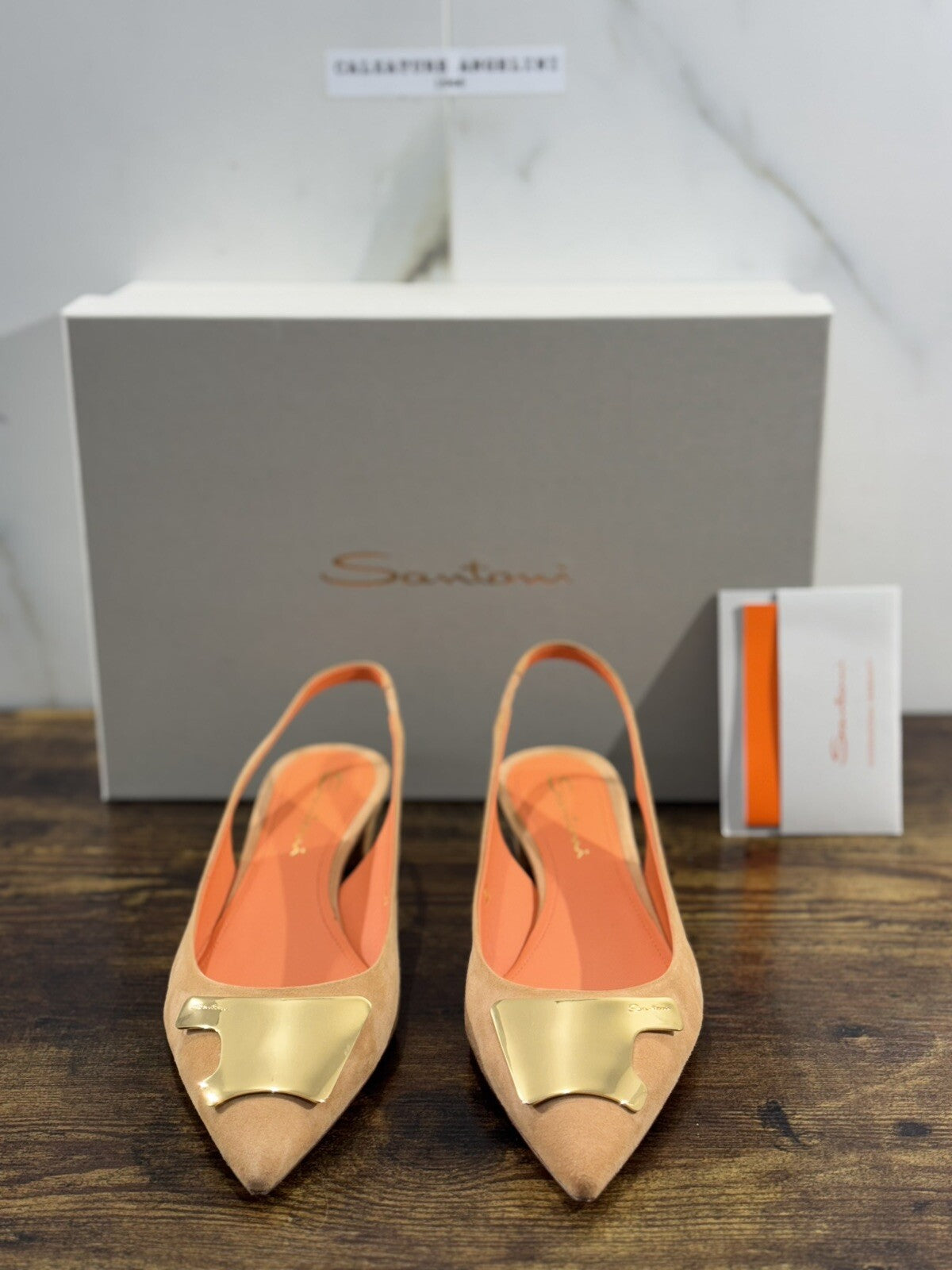 Santoni Sling Back Donna Suede Cuoio  Luxury Woman Santoni Shoes 40