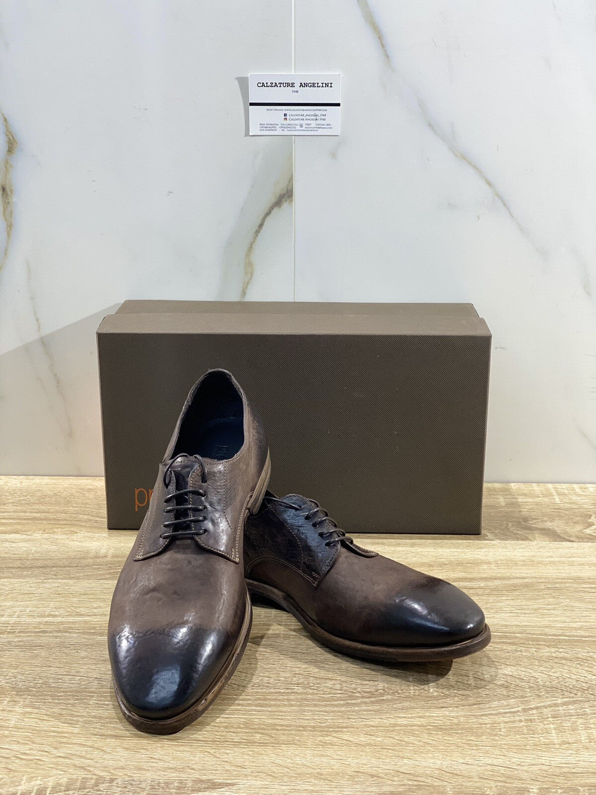 Preventi Scarpa Uomo Derby Vintage Pelle Testa Di Moro Handmade Shoe 44