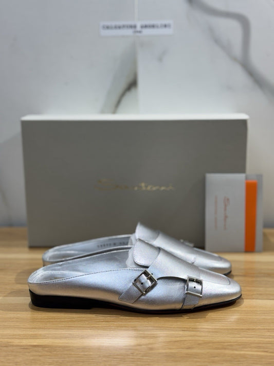 Santoni Sabot Donna Pelle Argento Luxury Santoni Scarpa Donna 34