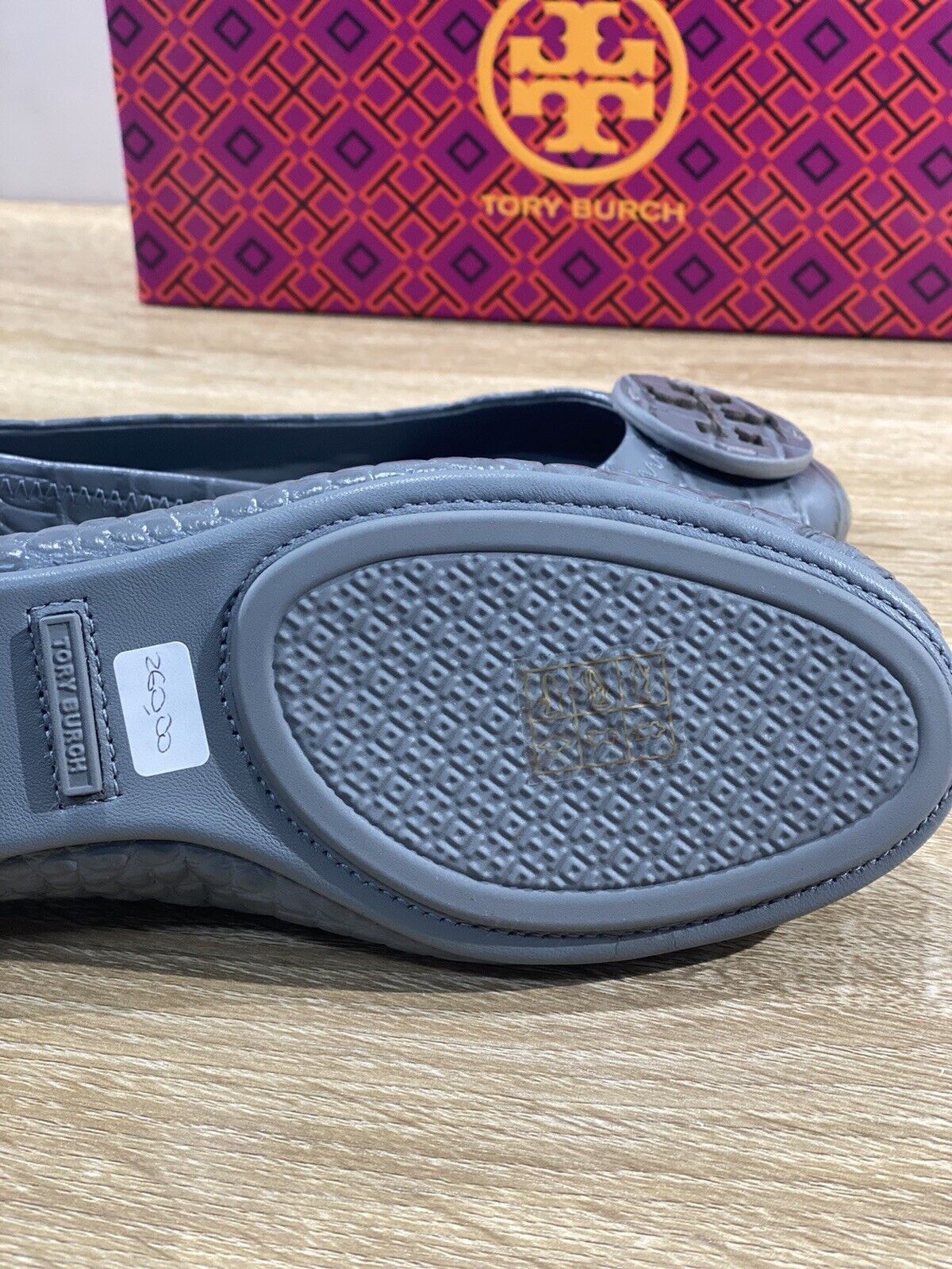 Tory Burch Minnie Travel Ballet In Pelle Soft Croco Grey Luxury Woman Shoe 36