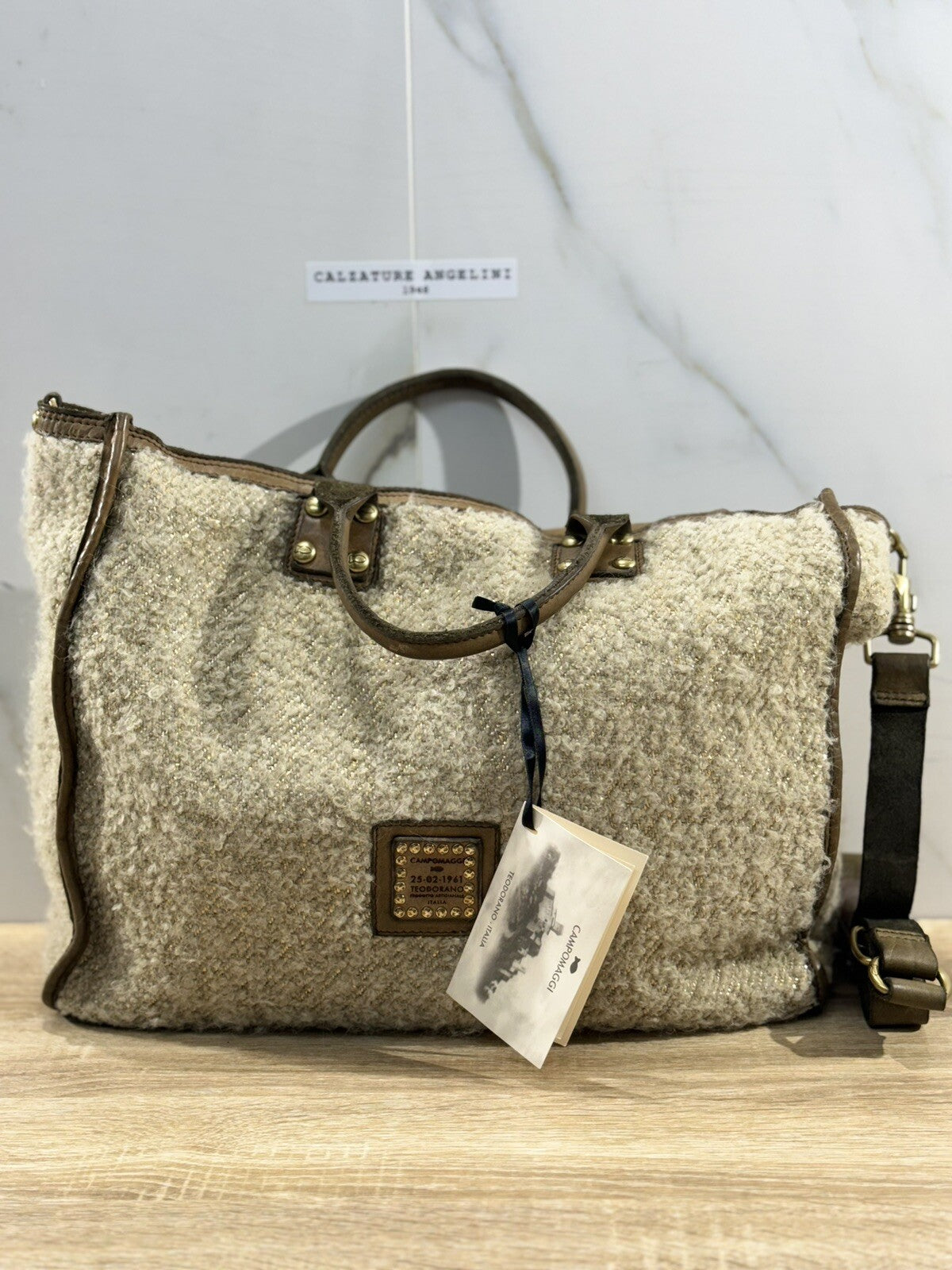 Campomaggi Borsa Donna Shopping Vacchetta Tessuto Verde Militare Luxury Bag 