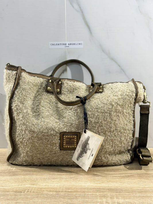 Campomaggi Borsa Donna Shopping Vacchetta Tessuto Verde Militare Luxury Bag 