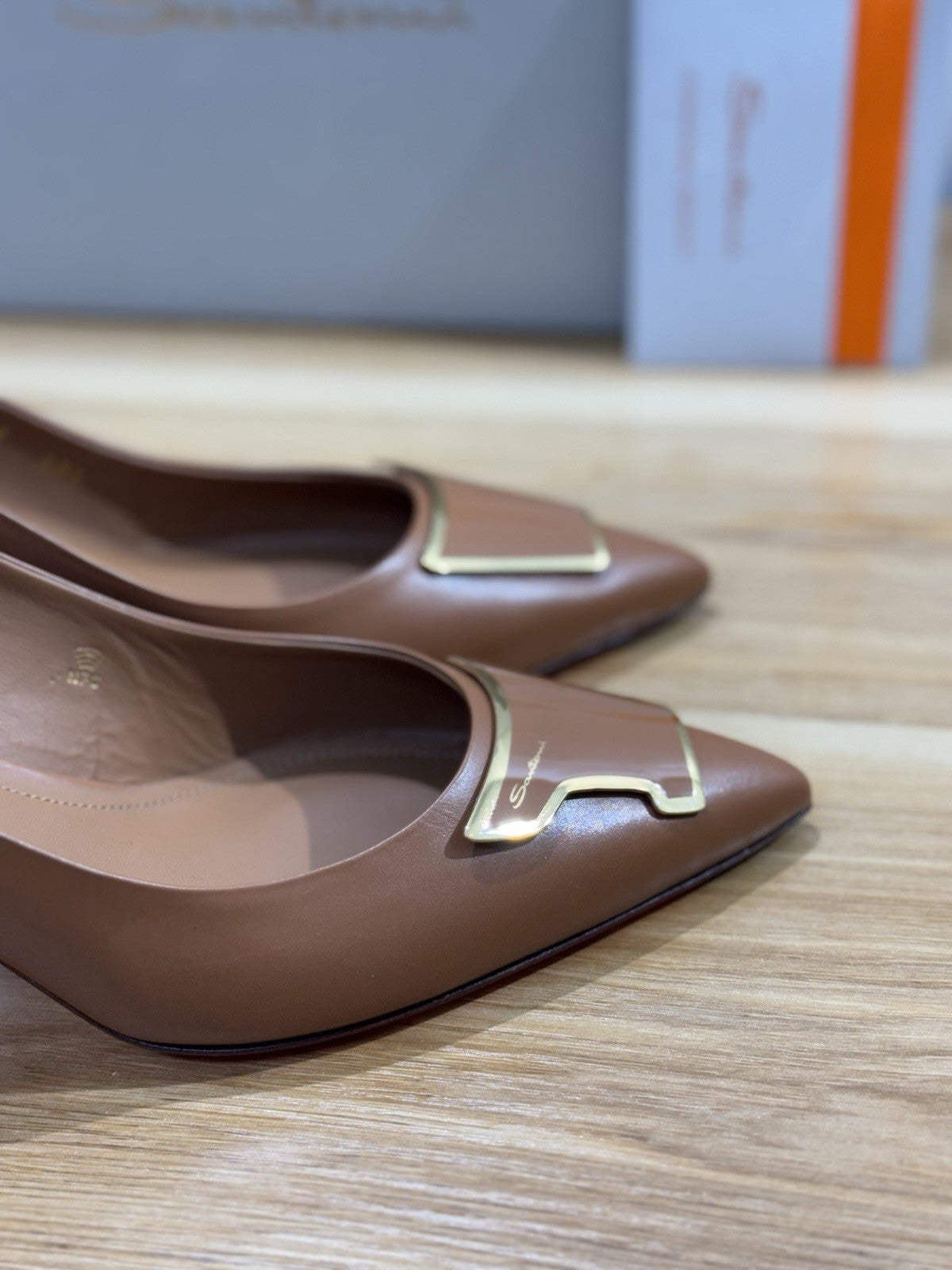 Santoni Sling Back Pelle Cuoio Con Tacco Luxury Santoni Sandalo Donna 37