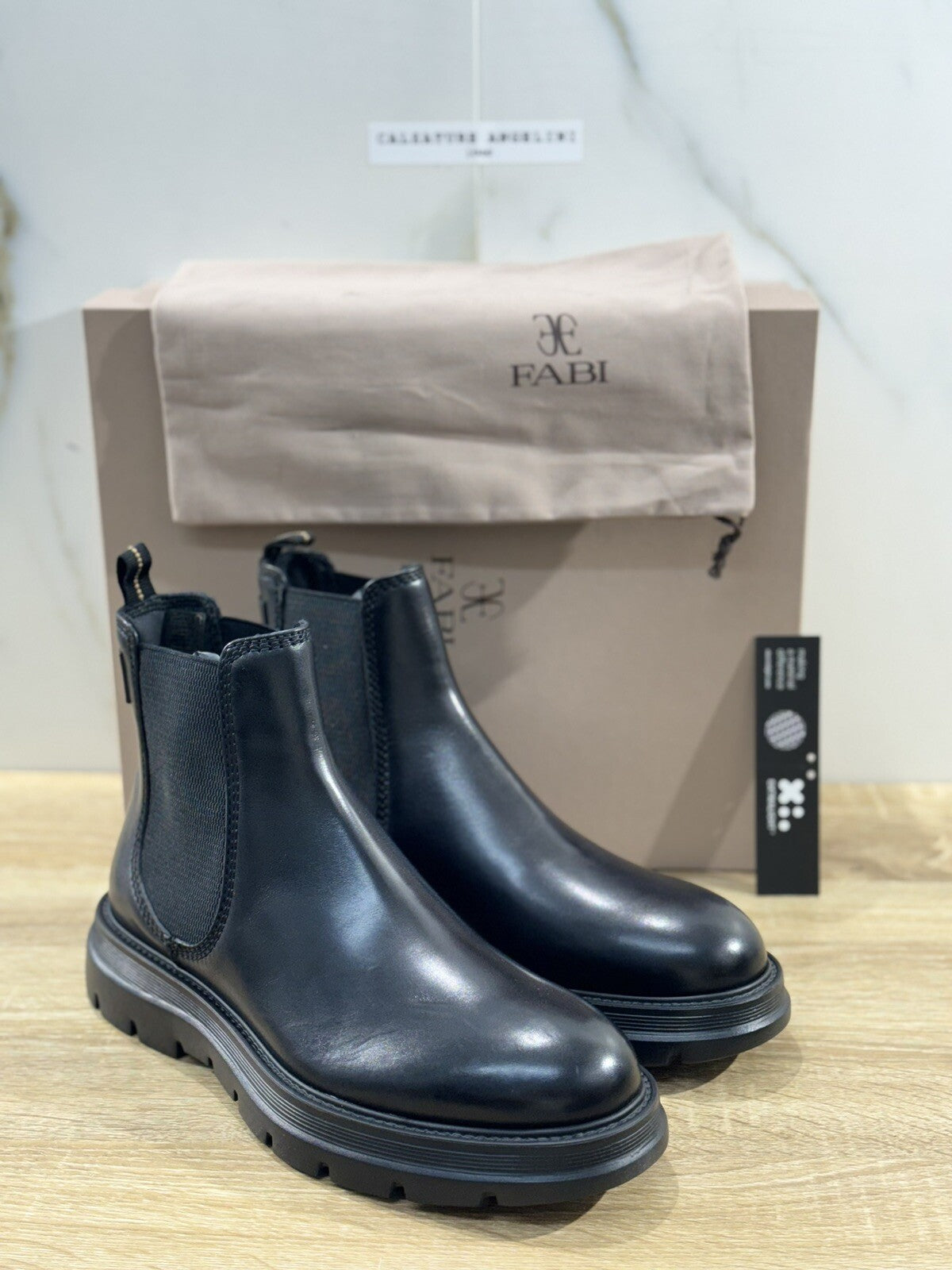 Fabi Chelsea Boot  Uomo Pelle Nera Luxury Handmade Boot Fabi Extra Light 43
