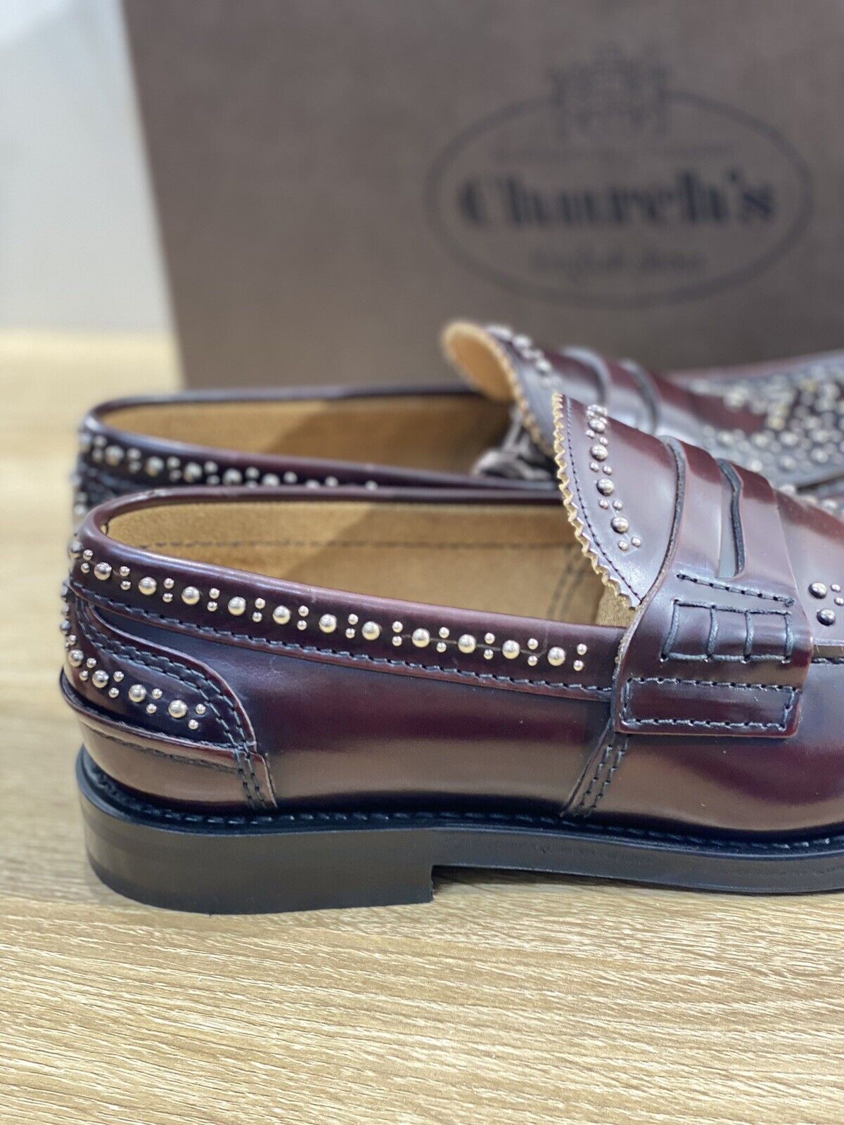 Church’s Mocassino Uomo pembrey met Pelle burgundy borchie limited Luxury 41.5